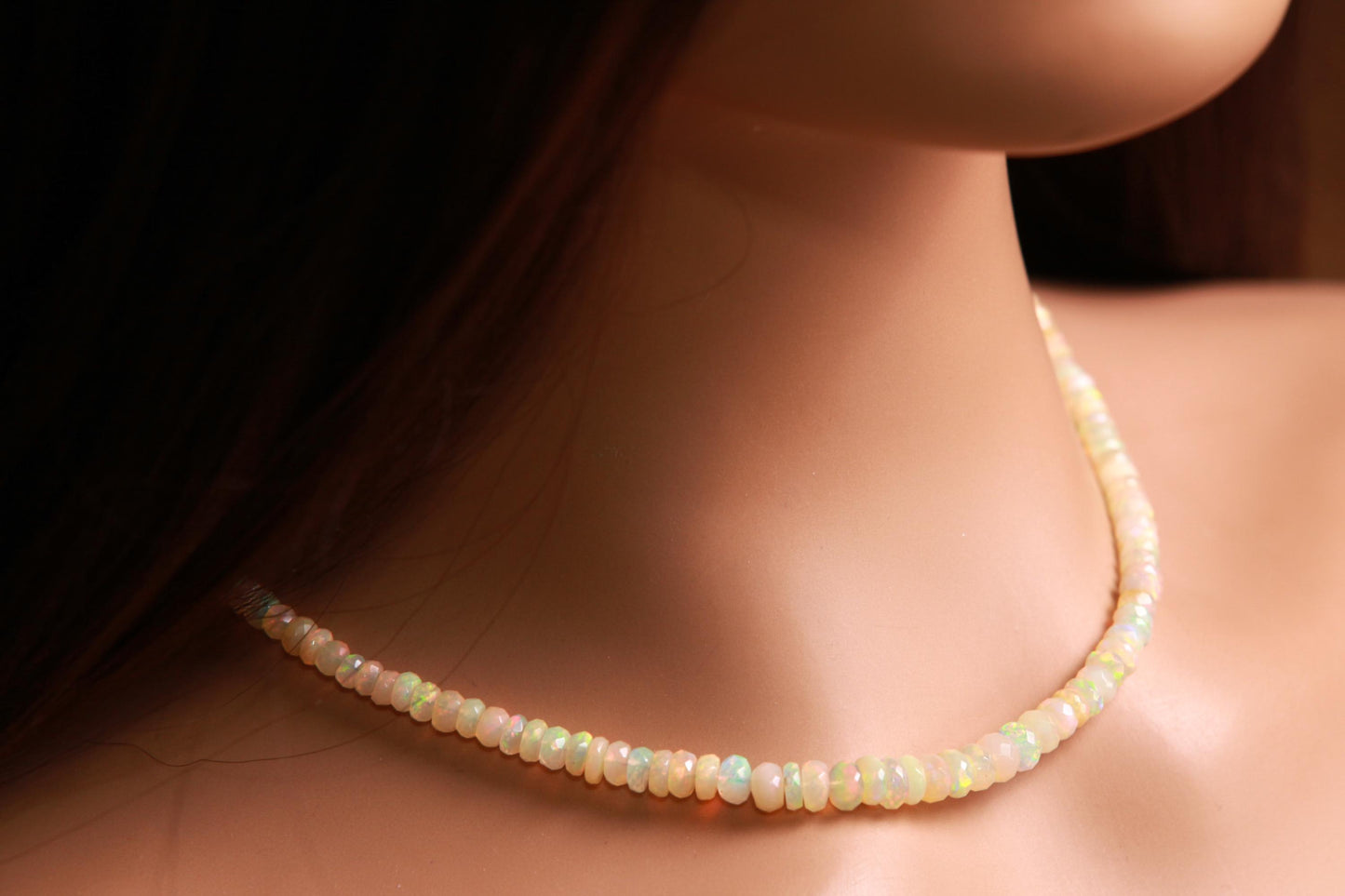 Genuine Ethiopian Fire Opal, Welo Opal 3.5-6mm Graduated Faceted AAA quality Fiery Opal 925 Sterling Silver rhodium 17" Necklace, 925 stampe