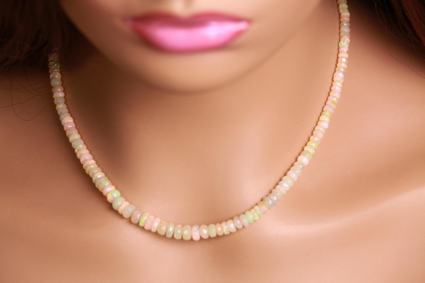 Genuine Ethiopian Fire Opal, Welo Opal 3.5-6mm Graduated Faceted AAA quality Fiery Opal 925 Sterling Silver rhodium 17" Necklace 925 stamped