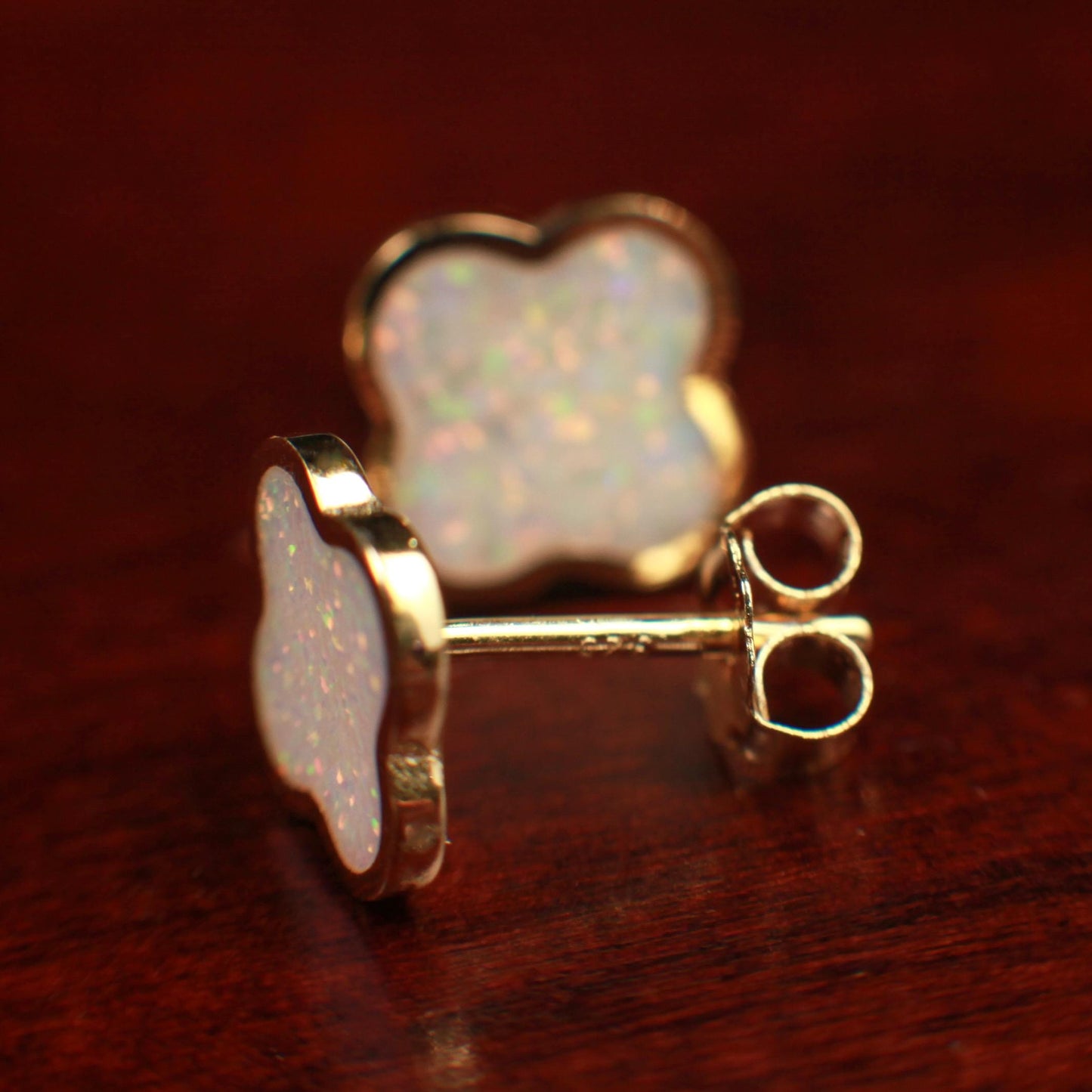 Genuine Ethiopian Fire Opal, Welo Opal, 8mm Flower Stud Earrings 18k Gold Vermeil over 925 Sterling Silver, Welo Opal Earrings,925 Stamped