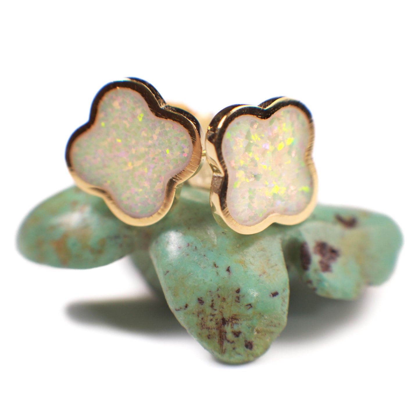 Genuine Ethiopian Fire Opal, Welo Opal, 8mm Flower Stud Earrings 18k Gold Vermeil over 925 Sterling Silver, Welo Opal Earrings,925 Stamped