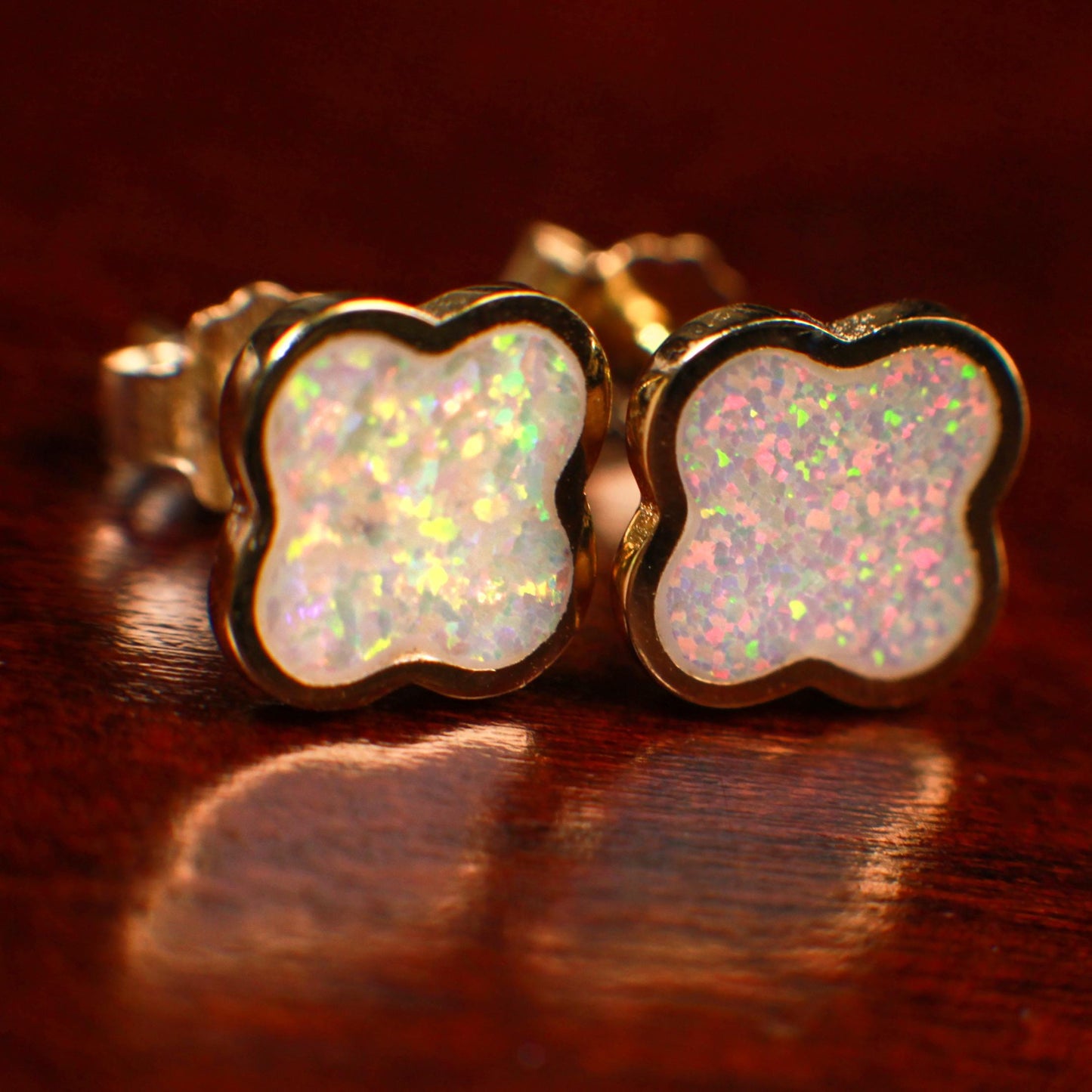 Genuine Ethiopian Fire Opal, Welo Opal, 8mm Flower Stud Earrings 18k Gold Vermeil over 925 Sterling Silver, Welo Opal Earrings,925 Stamped