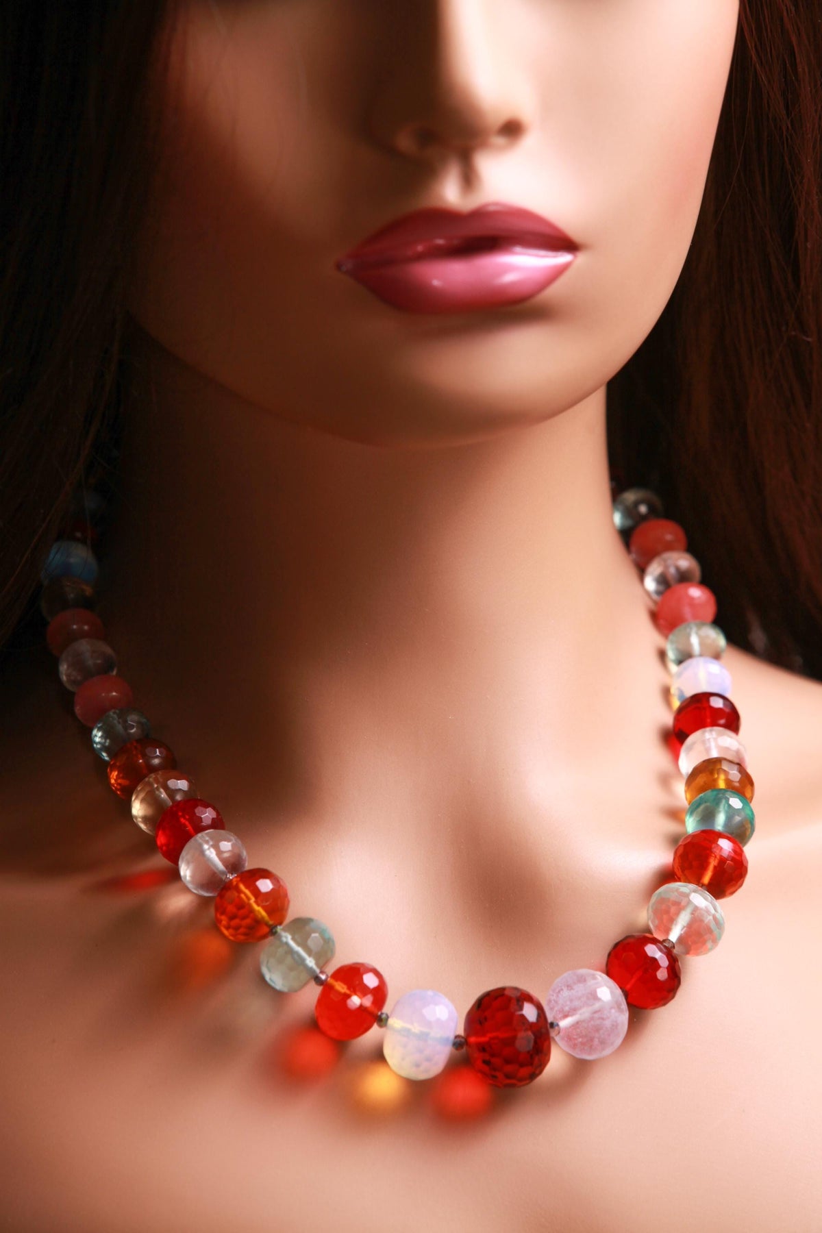 Natural Multi gemstone Graduated Rondelle Necklace 20" Necklace. Large chunky gift