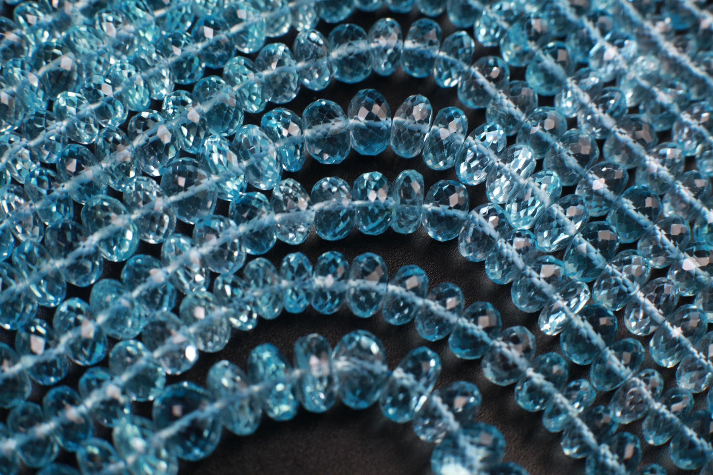 Natural Swiss Blue Topaz Faceted AAA+ Gem Quality Clear Rondelle Gemstone Jewelry Making Bead ,7-7.5mm, 7.5-8mm,8-8.5, 8.5-9mm, 9-9.5mm