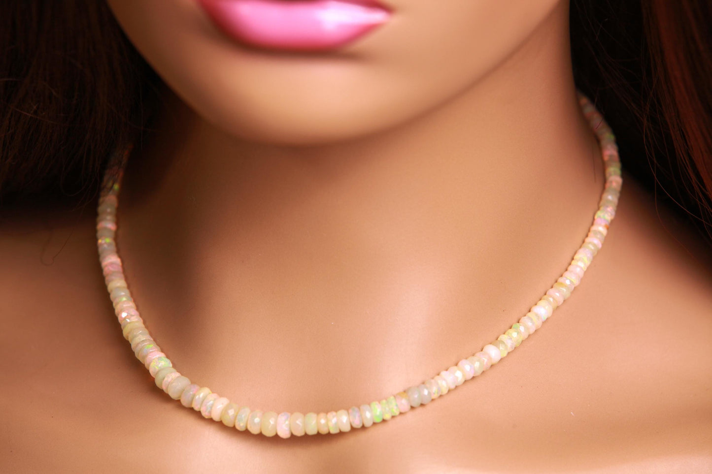 Genuine Ethiopian Fire Opal, Welo Opal 3.5-6mm Graduated Faceted AAA quality Fiery Opal 925 Sterling Silver rhodium 17" Necklace, 925 stampe
