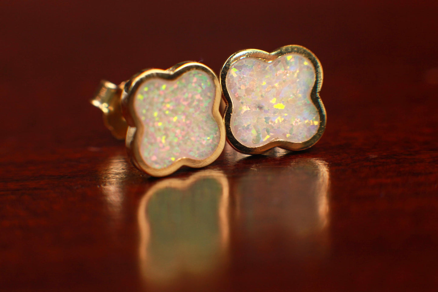 Genuine Ethiopian Fire Opal, Welo Opal, 8mm Flower Stud Earrings 18k Gold Vermeil over 925 Sterling Silver, Welo Opal Earrings,925 Stamped