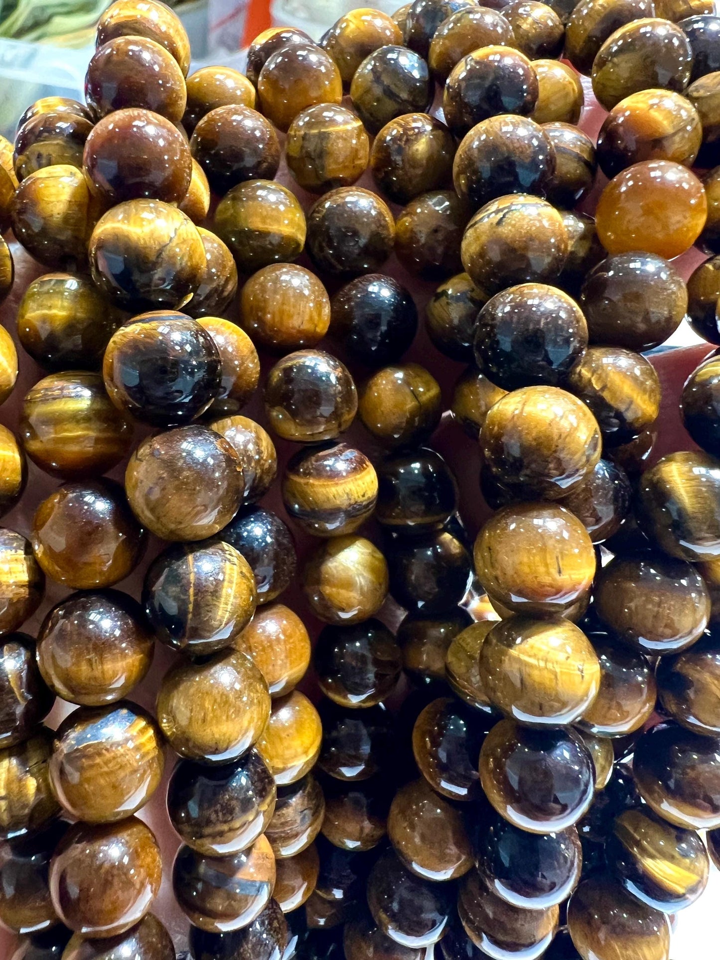 Natural Tiger Eye Brown 8mm Smooth Round Jewelry Making Natural Tiger Eye Gemstone Beads 15" Full Strand AAA quality