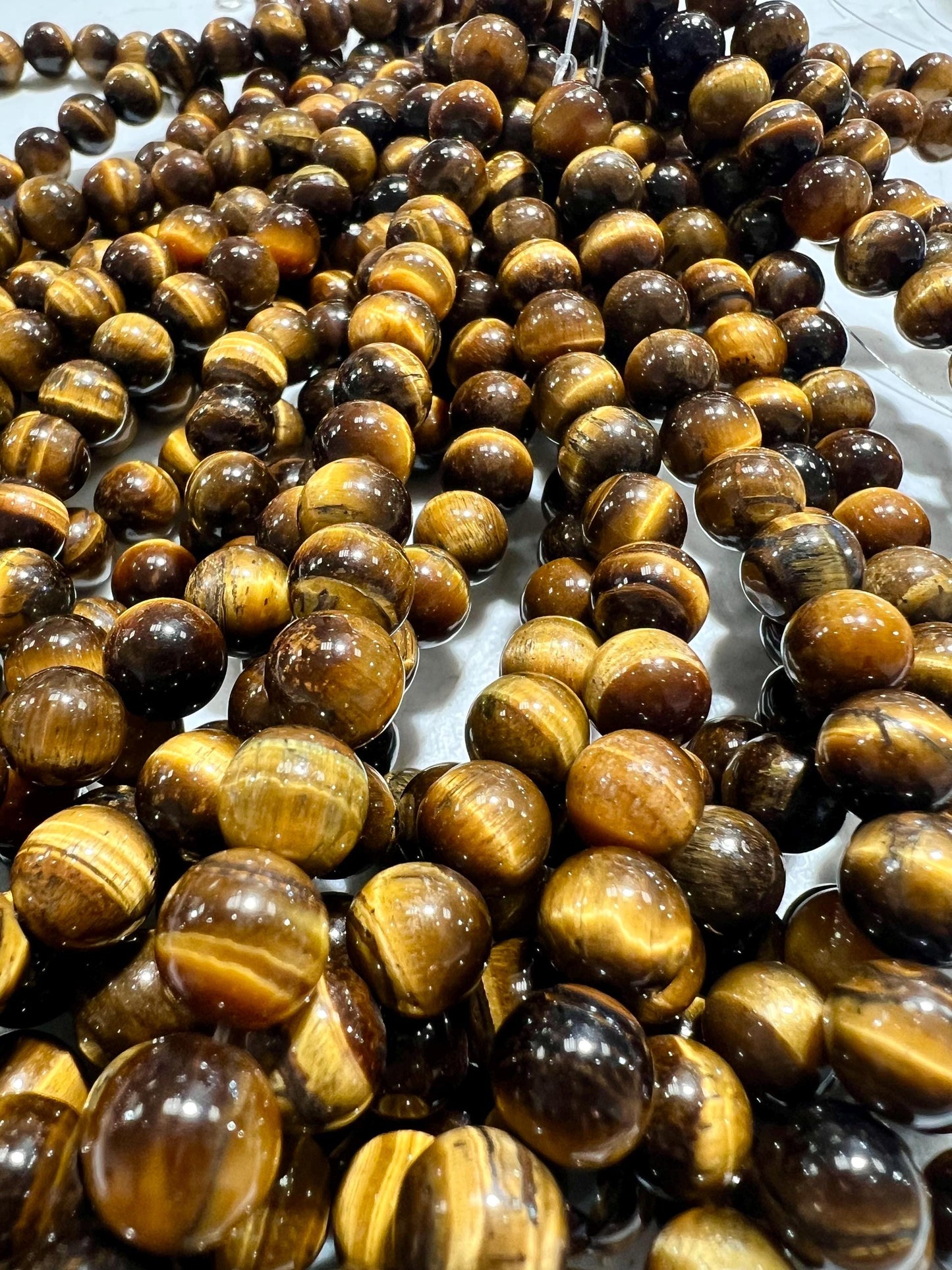 Natural Tiger Eye Brown 8mm Smooth Round Jewelry Making Natural Tiger Eye Gemstone Beads 15" Full Strand AAA quality