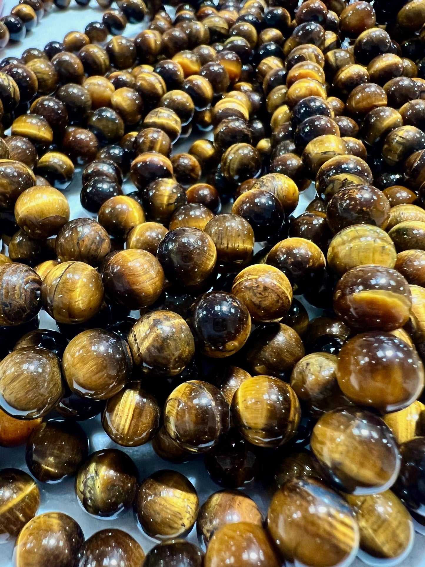 Natural Tiger Eye Brown 8mm Smooth Round Jewelry Making Natural Tiger Eye Gemstone Beads 15" Full Strand AAA quality