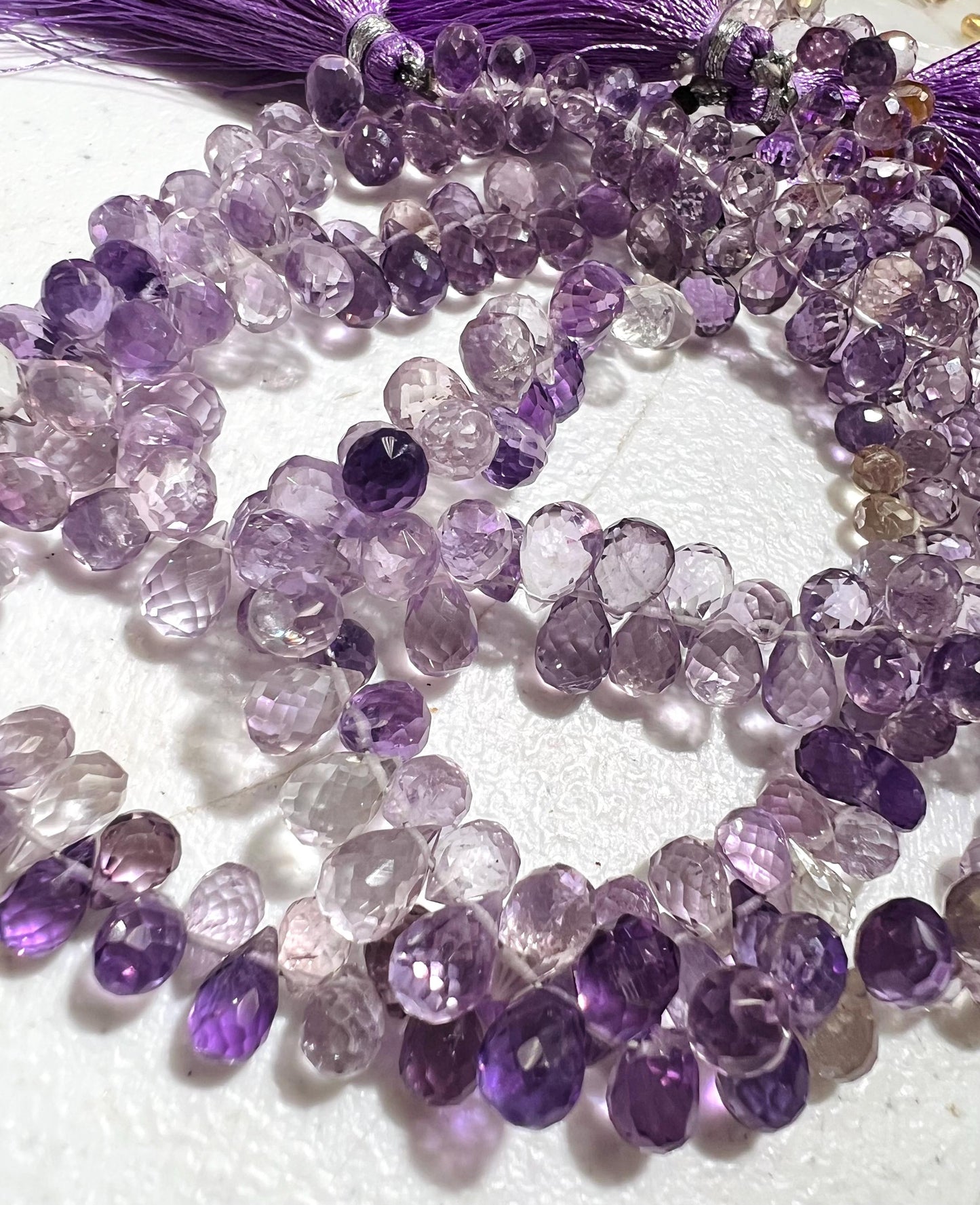 Natural pink Amethyst Faceted Round tear drop Purple shaded drop shape Beads AAA clear quality drop 4”(apprx 40 pcs ),8” approx 80 pcs .