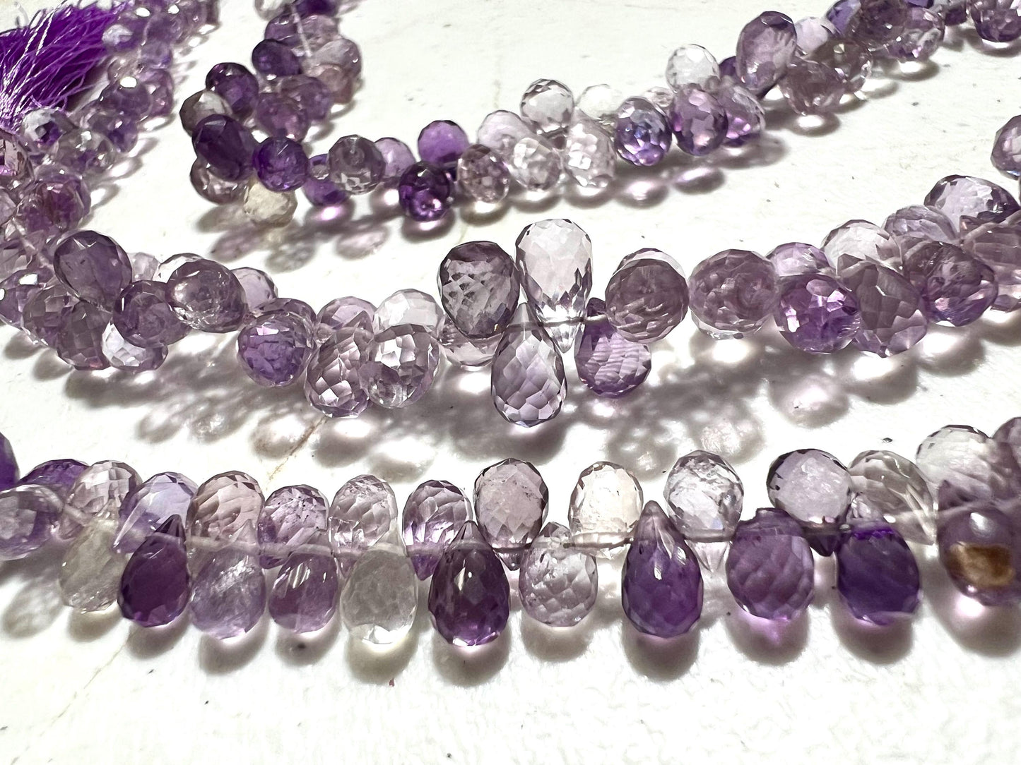 Natural pink Amethyst Faceted Round tear drop Purple shaded drop shape Beads AAA clear quality drop 4”(apprx 40 pcs ),8” approx 80 pcs .
