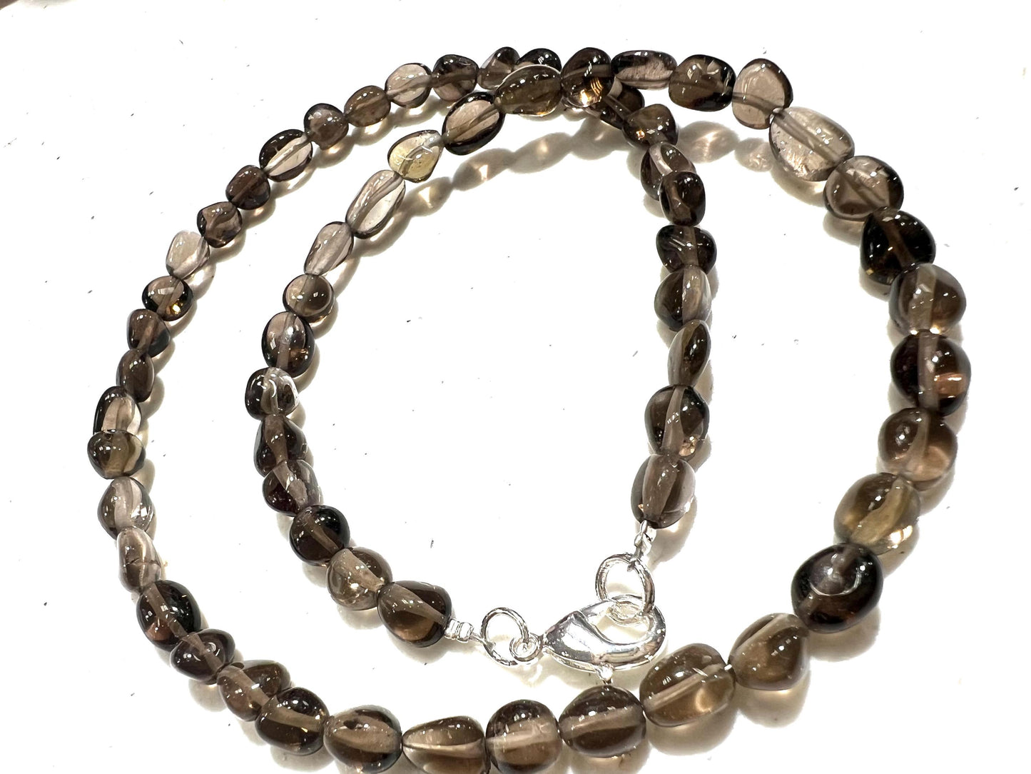 Natural Smokey Quartz Freeform Smooth oval 5x6-7mm beaded Silver necklace AAA Quality smokey Quartz,Energy, Meditation Necklace
