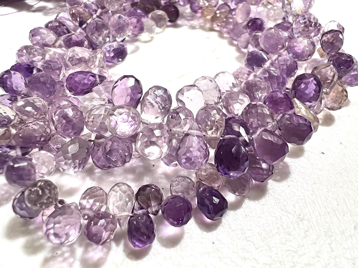 Natural pink Amethyst Faceted Round tear drop Purple shaded drop shape Beads AAA clear quality drop 4”(apprx 40 pcs ),8” approx 80 pcs .
