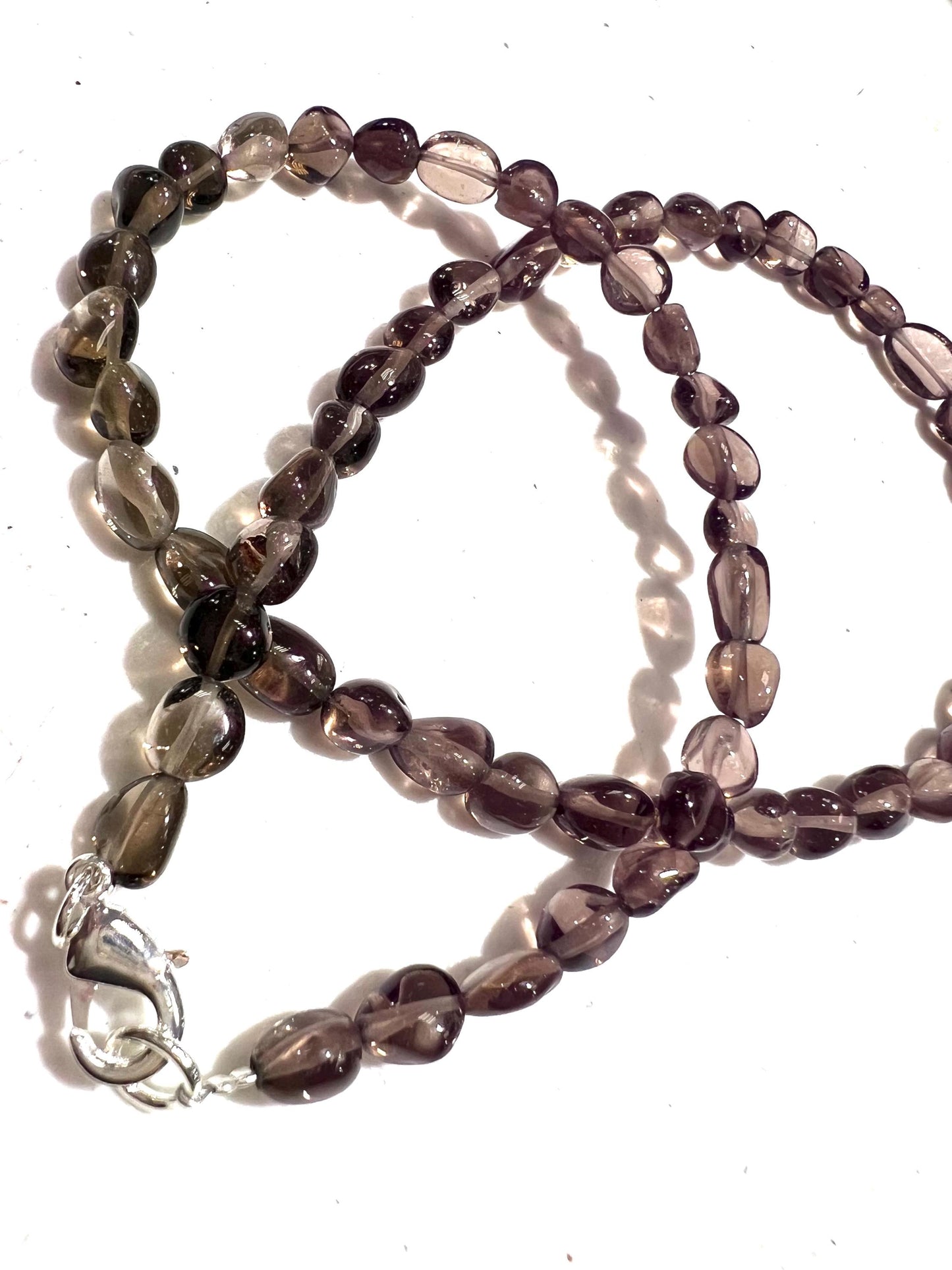 Natural Smokey Quartz Freeform Smooth oval 5x6-7mm beaded Silver necklace AAA Quality smokey Quartz,Energy, Meditation Necklace