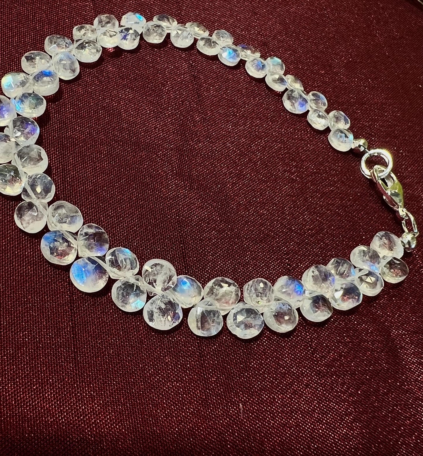 Natural Rainbow Moonstone Heart Shape Diamond cut Faceted Drop Gemstone Bracelet. AAA Quality Hsndmade Gift .