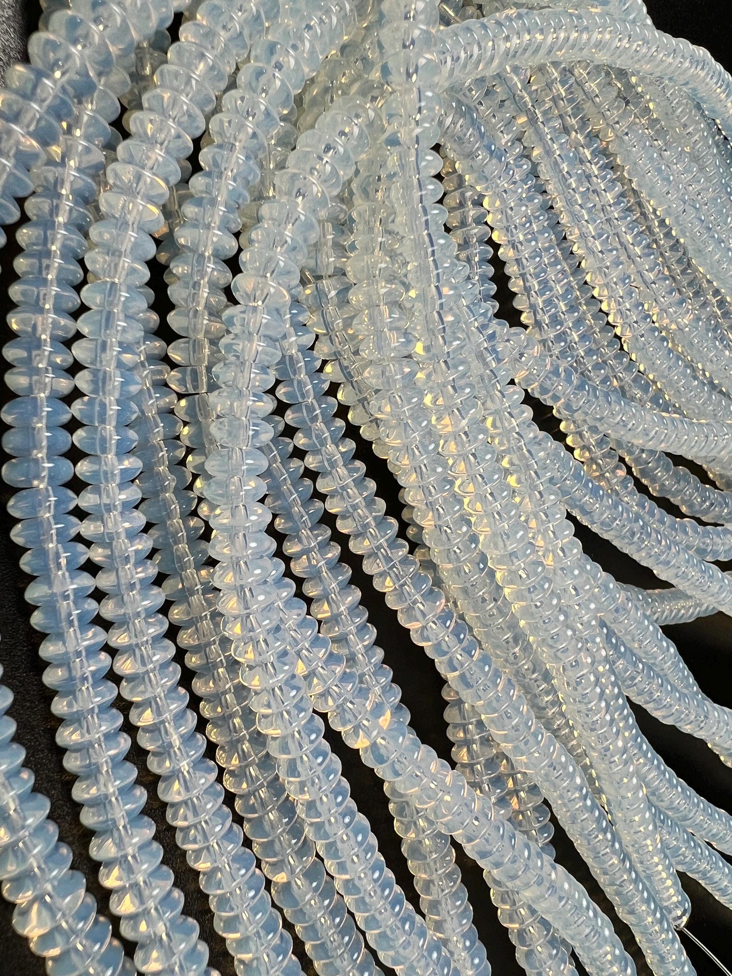 Opalite 6.5mm Saucer smooth Rondelle Milky white gemstone bead 15” full strand