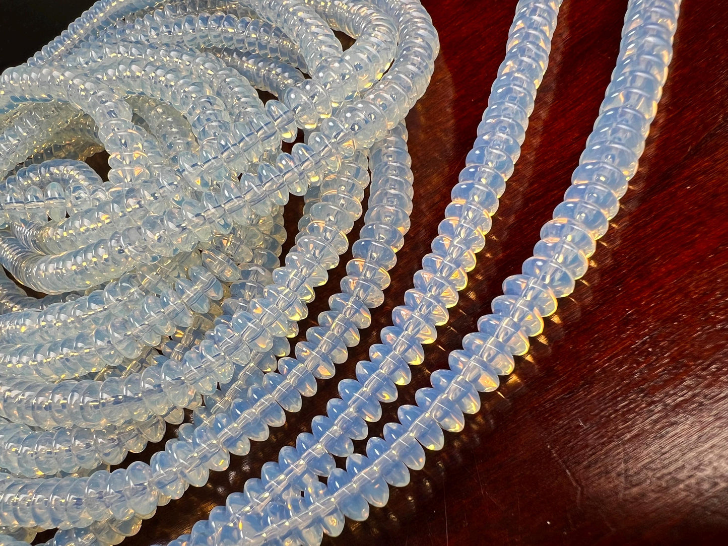 Opalite 6.5mm Saucer smooth Rondelle Milky white gemstone bead 15” full strand