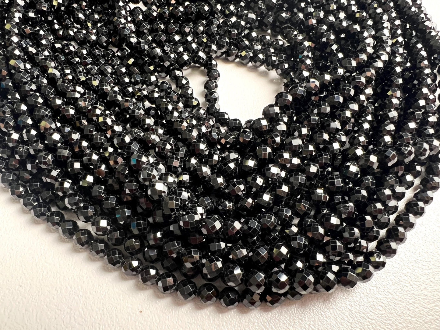 Natural Black Spinel 4mm Round micro faceted AAA quality Gemstone Beads, Jewelry Making 14” full Strand, Single or Bulk
