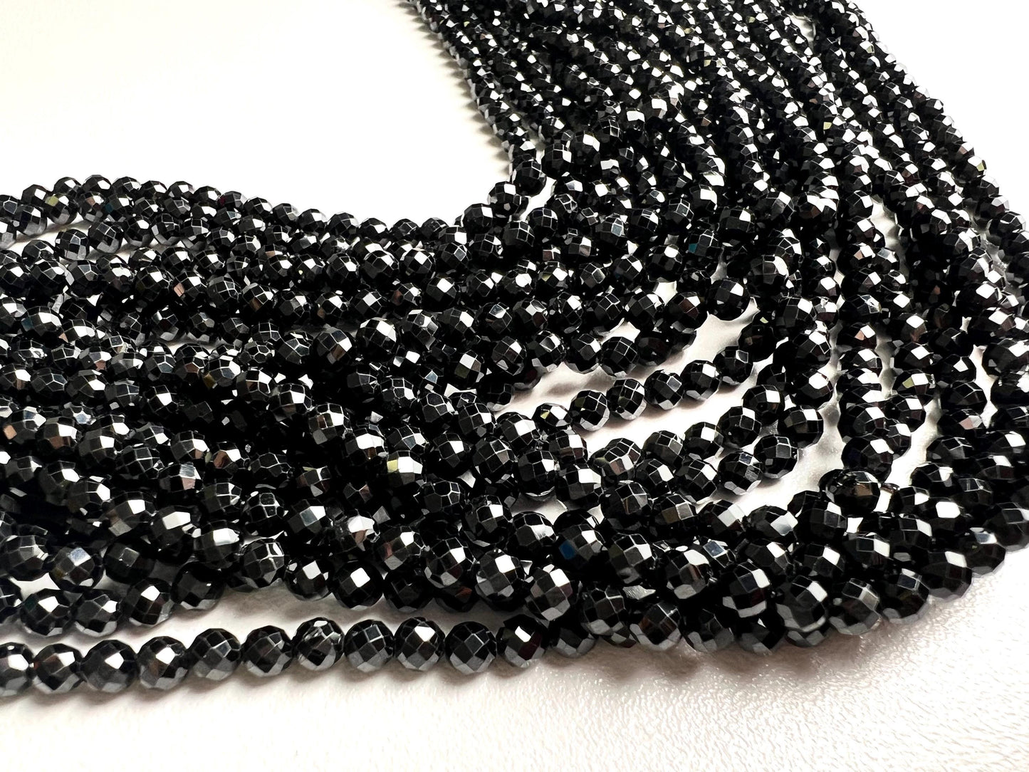Natural Black Spinel 4mm Round micro faceted AAA quality Gemstone Beads, Jewelry Making 14” full Strand, Single or Bulk