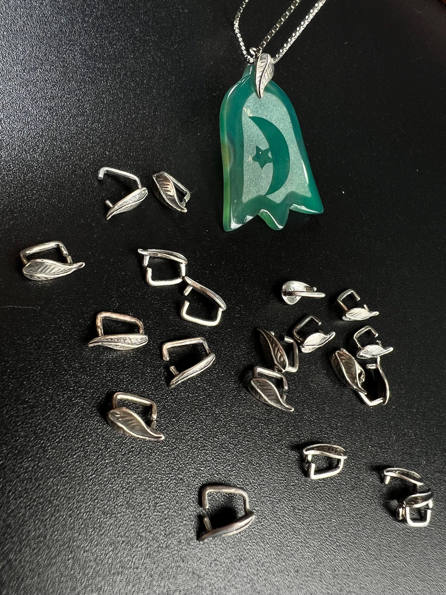 925 Sterling Silver Leaf bail, vintage handmade 8mm Bali pinch Bails Pendant holder. 1 piece