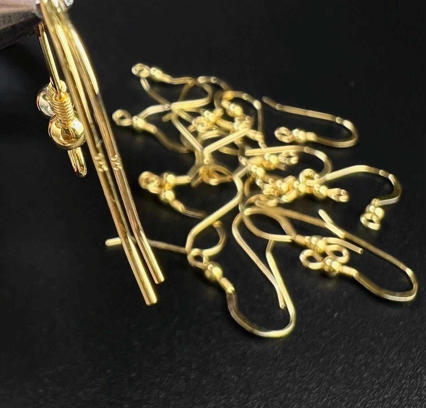 22k gold vermeil over 925 sterling silver French Hook Ball and Coil earwire, earrings making findings, 925 stamped, 1 pair or bulk wholesale