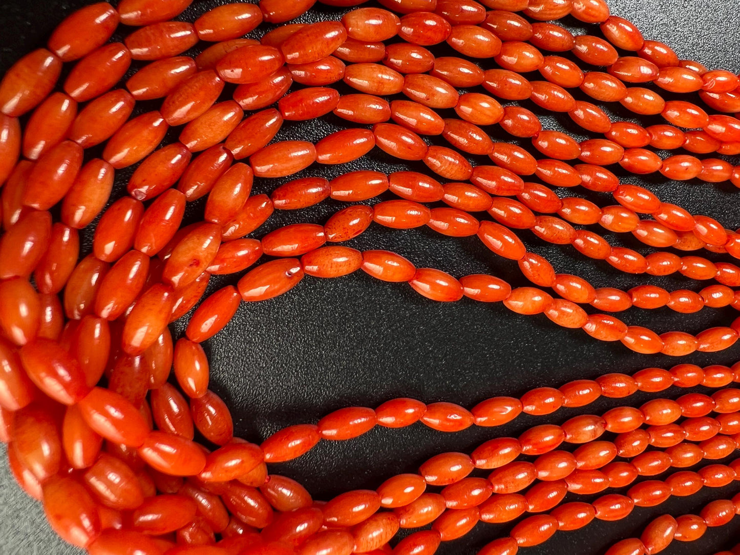 Natural Italian coral Rice Oval smooth shape beads 3x6-6.5mm AAA quality Round Beads 15" Strand