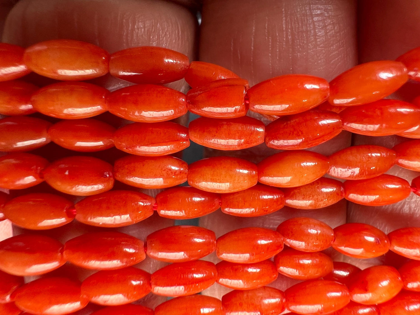 Natural Italian coral Rice Oval smooth shape beads 3x6-6.5mm AAA quality Round Beads 15" Strand