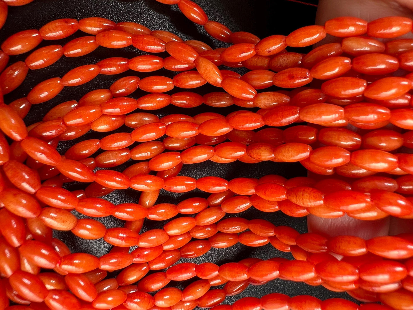 Natural Italian coral Rice Oval smooth shape beads 3x6-6.5mm AAA quality Round Beads 15" Strand