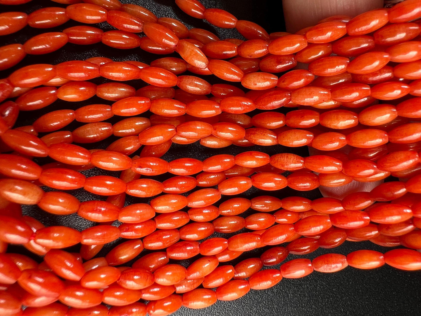 Natural Italian coral Rice Oval smooth shape beads 3x6-6.5mm AAA quality Round Beads 15" Strand