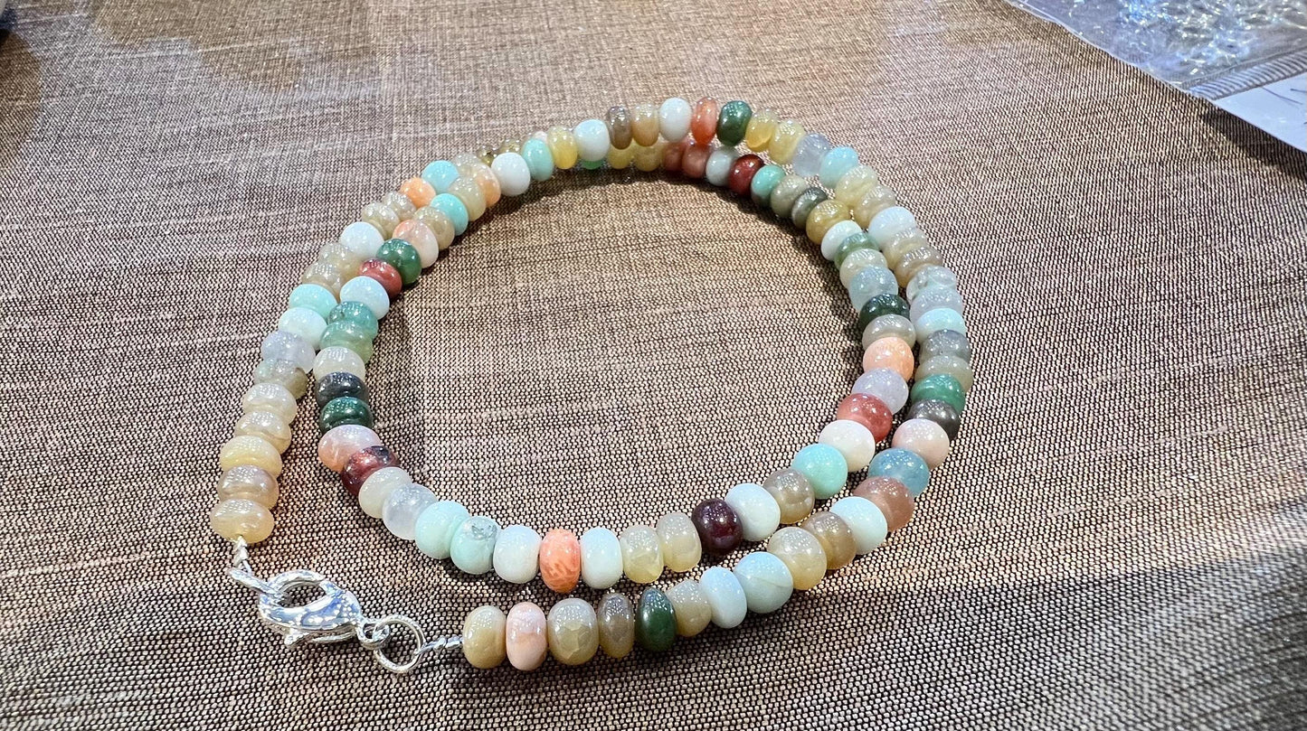 Natural Ethiopian Multi Mix Disco Opal 5-5.5mm Smooth Roundel Handmade Grmstone Necklace