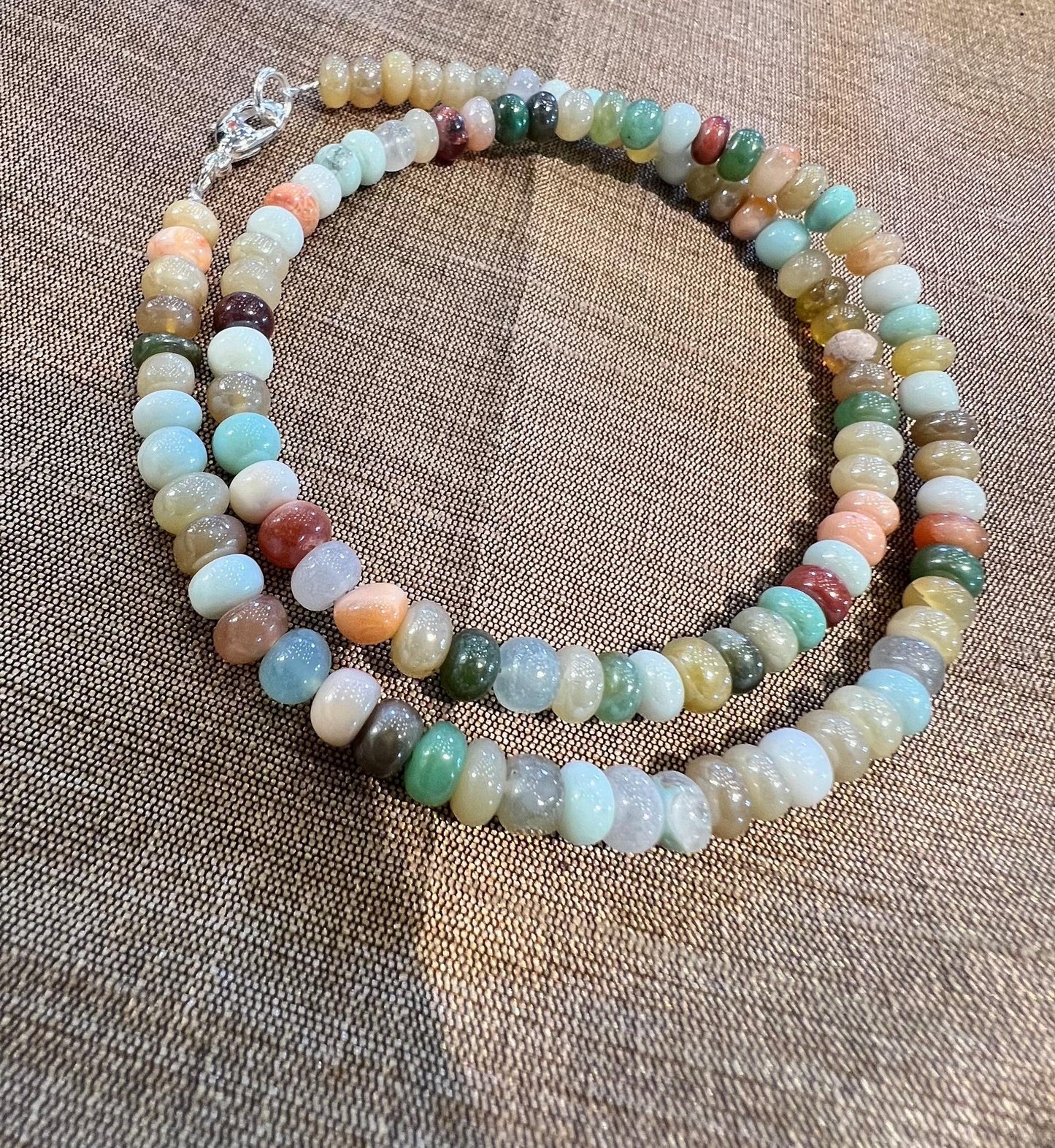 Natural Ethiopian Multi Mix Disco Opal 5-5.5mm Smooth Roundel Handmade Grmstone Necklace