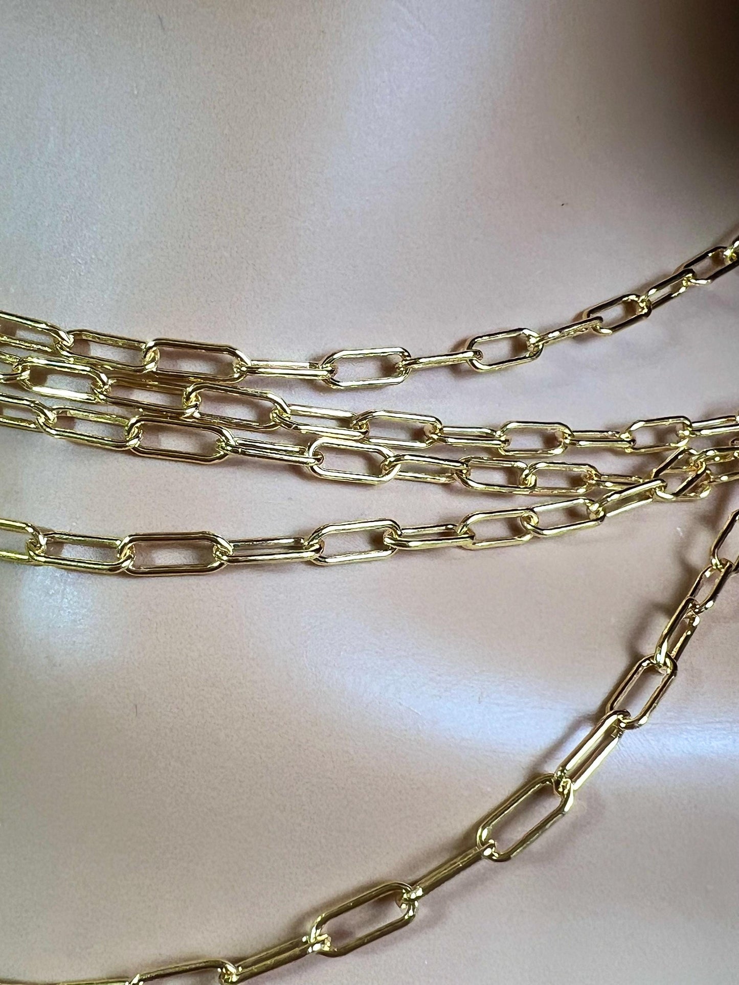 14K Gold Filled Paper Clip Chain 3x8mmJewelry Making Italian Chain by foot. 14/20 gold filled. High quality 2 gram each foot weight .