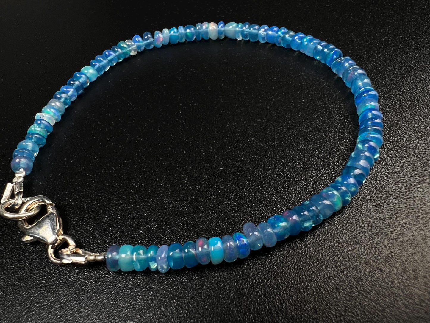 Genuine Ethiopian Fire Opal Periwinkle Blue Welo Opal 3.5-4mm Smooth Bracelet AAA quality Fiery Opal gift
