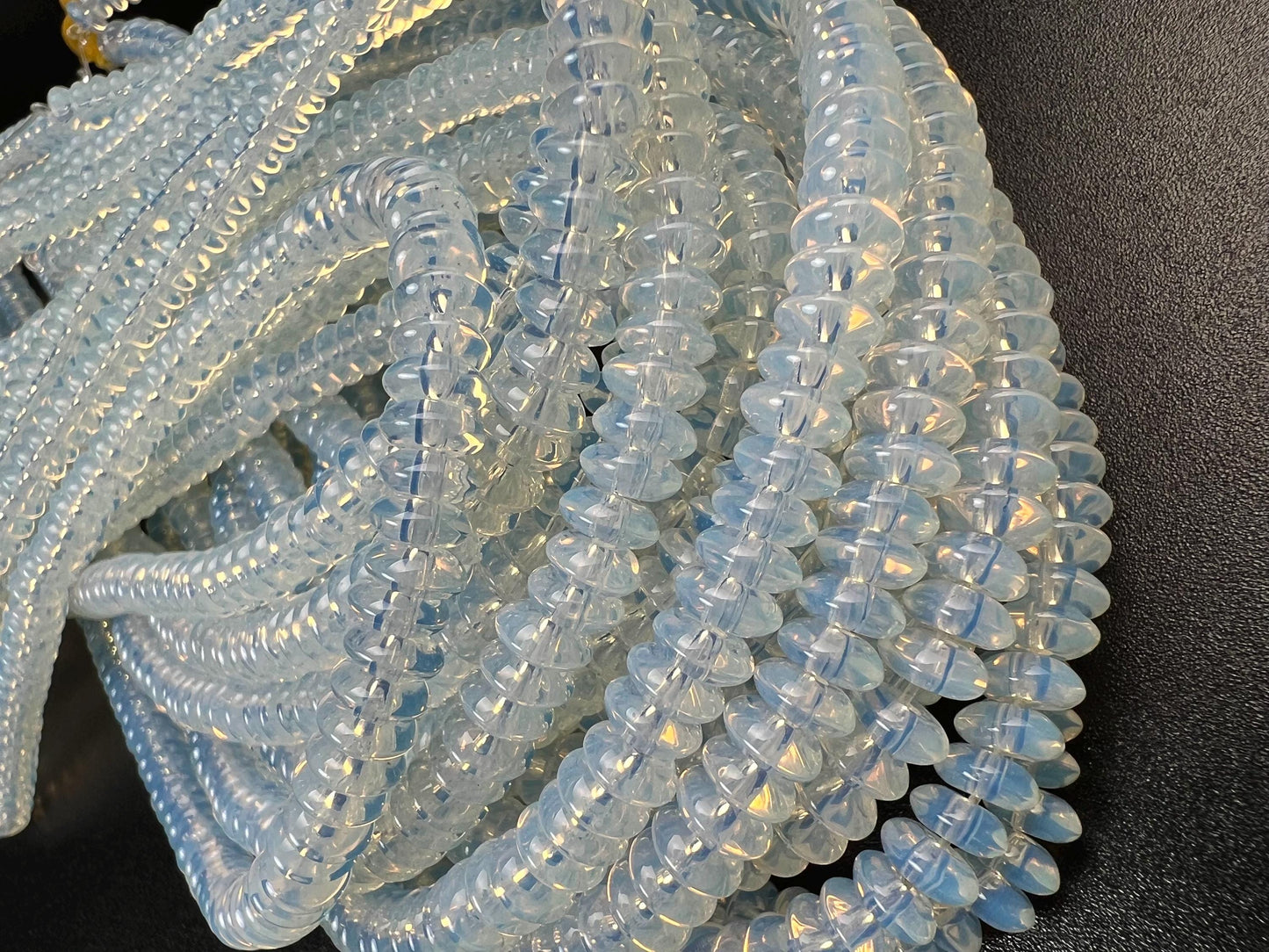 Opalite 6.5mm Saucer smooth Rondelle Milky white gemstone bead 15” full strand