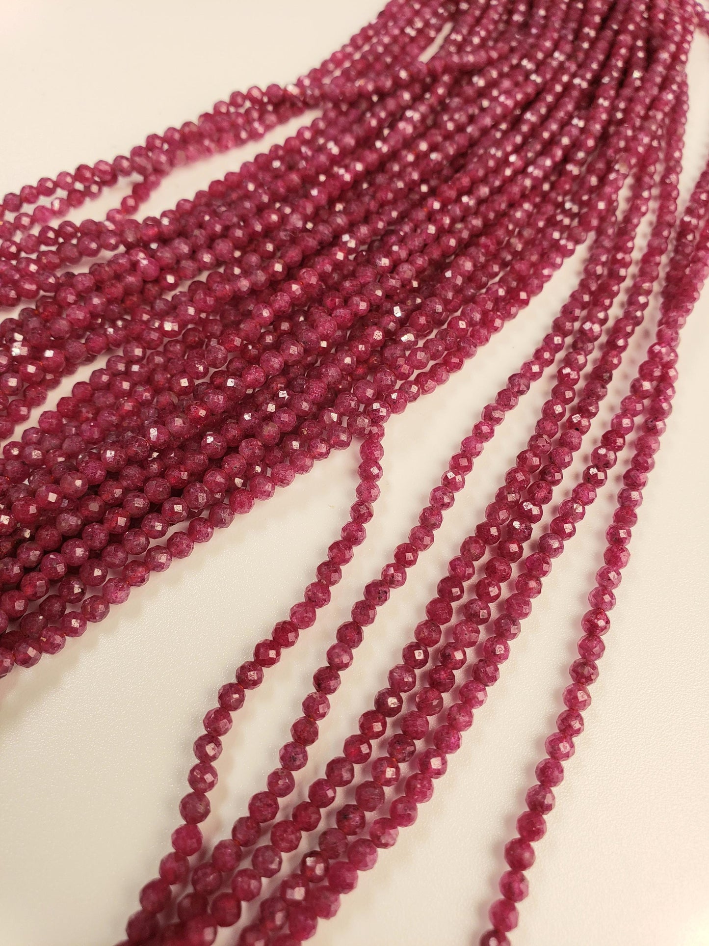 Natural Ruby 3 Faceted round Dark pinkish Red Gemstone Beads for jewelry Making 12.5" strand