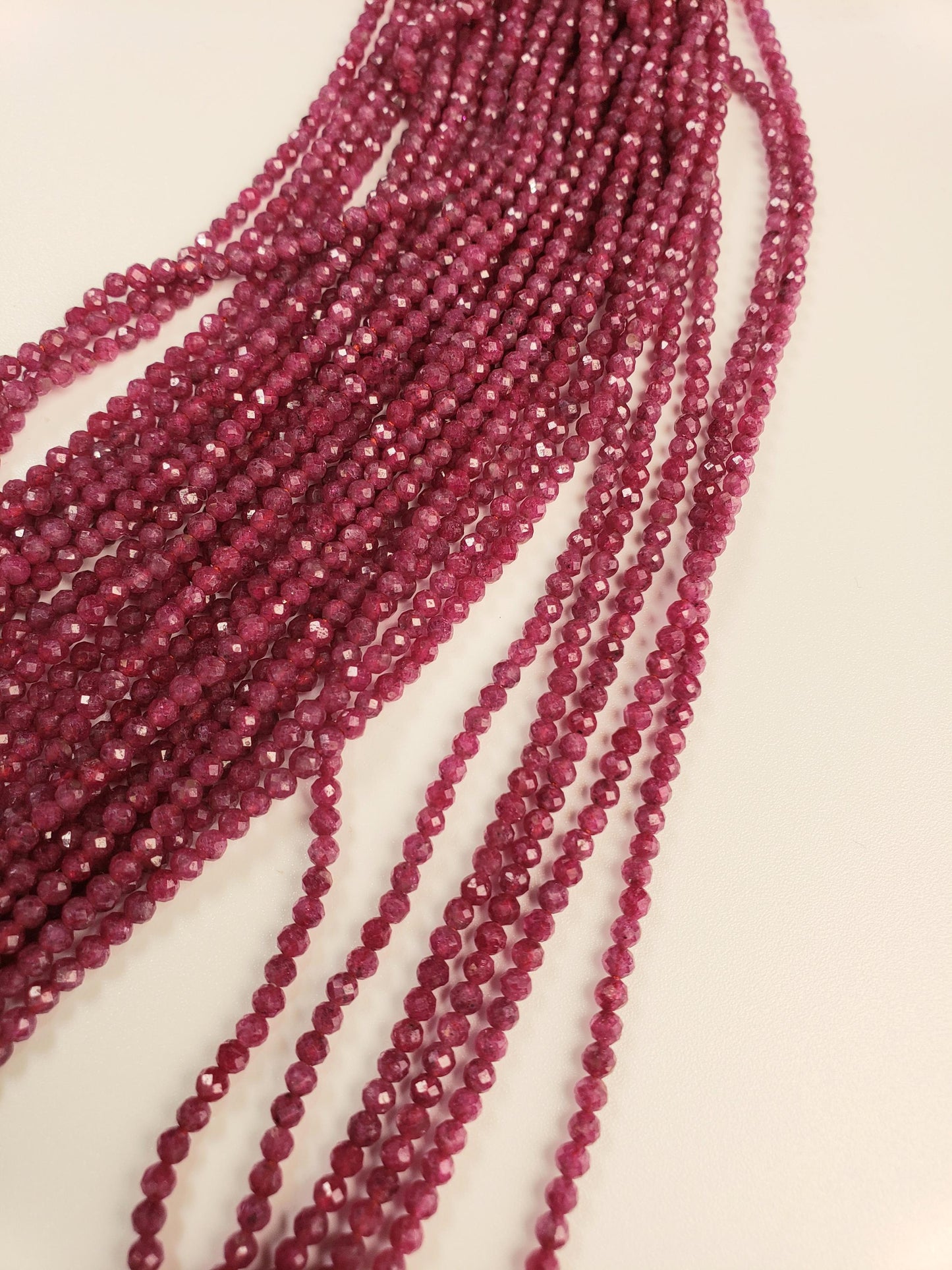 Natural Ruby 3 Faceted round Dark pinkish Red Gemstone Beads for jewelry Making 12.5" strand