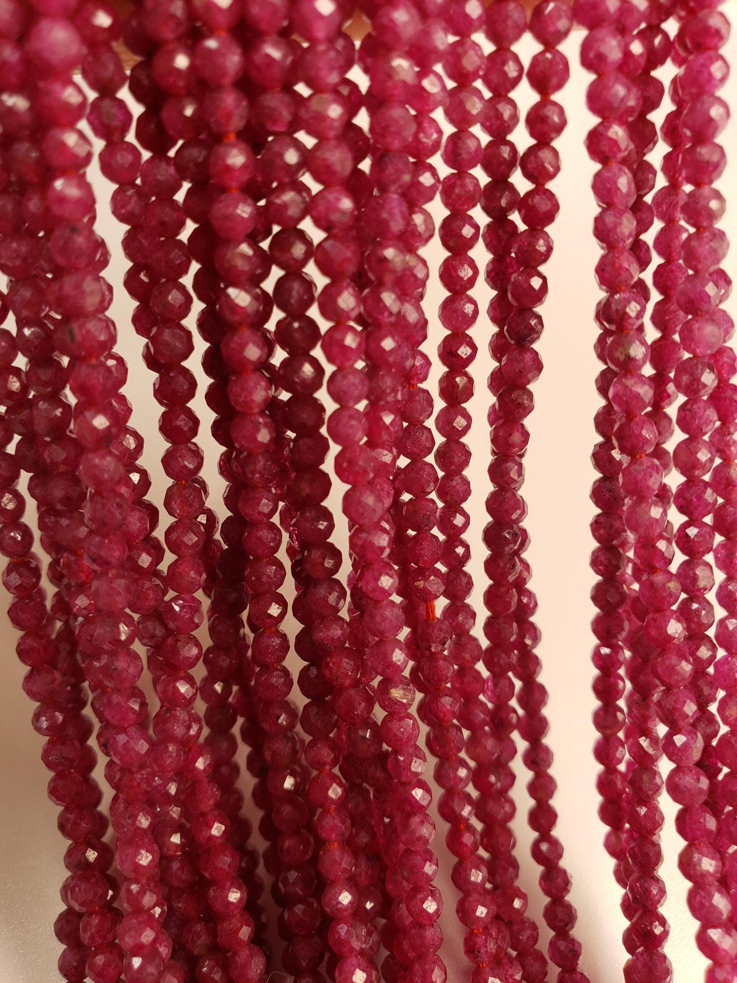 Natural Ruby 3 Faceted round Dark pinkish Red Gemstone Beads for jewelry Making 12.5" strand