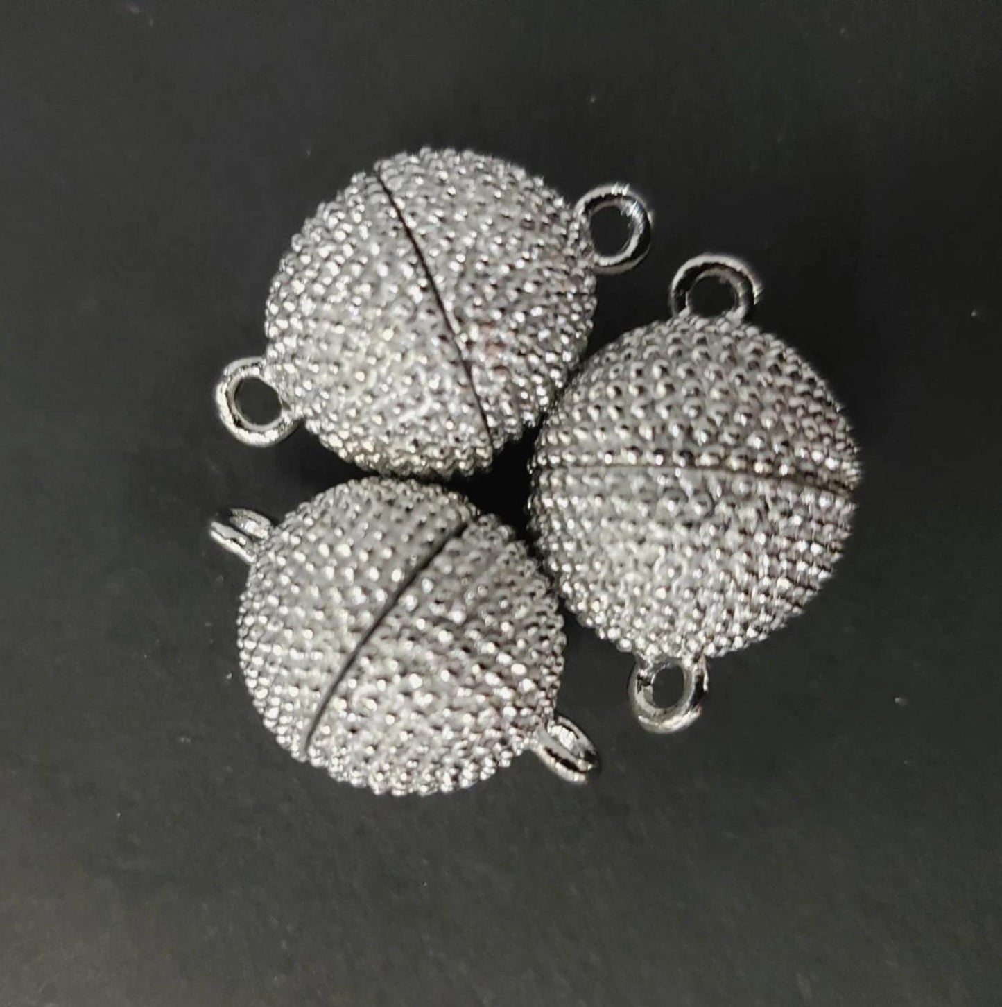 3 sets Ball clasp 8,10,12mm large round silver, gunmetal, gold plated brass, jewelry making Spike ball mag clasp