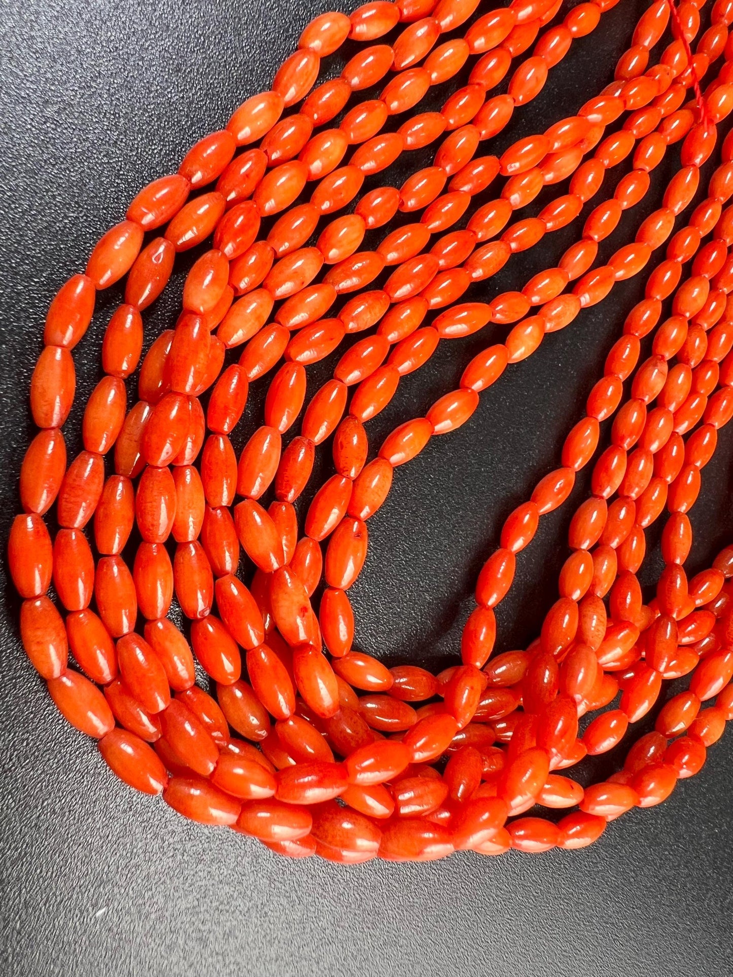 Natural Italian coral Rice Oval smooth shape beads 3x6-6.5mm AAA quality Round Beads 15" Strand