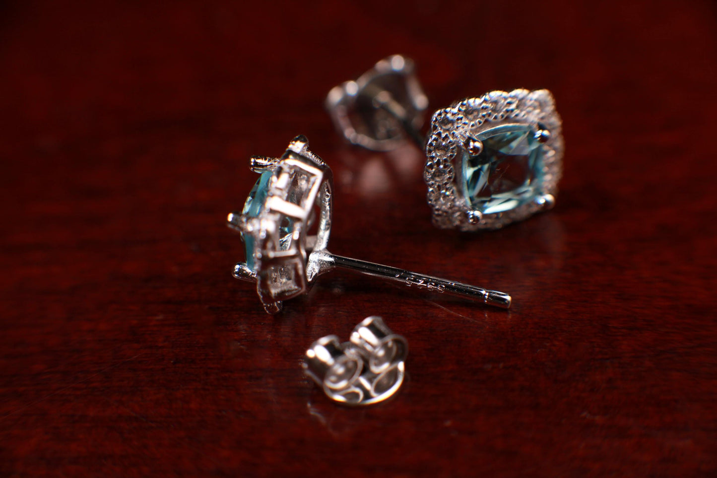 Blue Topaz with Cubic Zirconia 925 Sterling Silver Post Earring, 925 stamped, beautiful gift for her