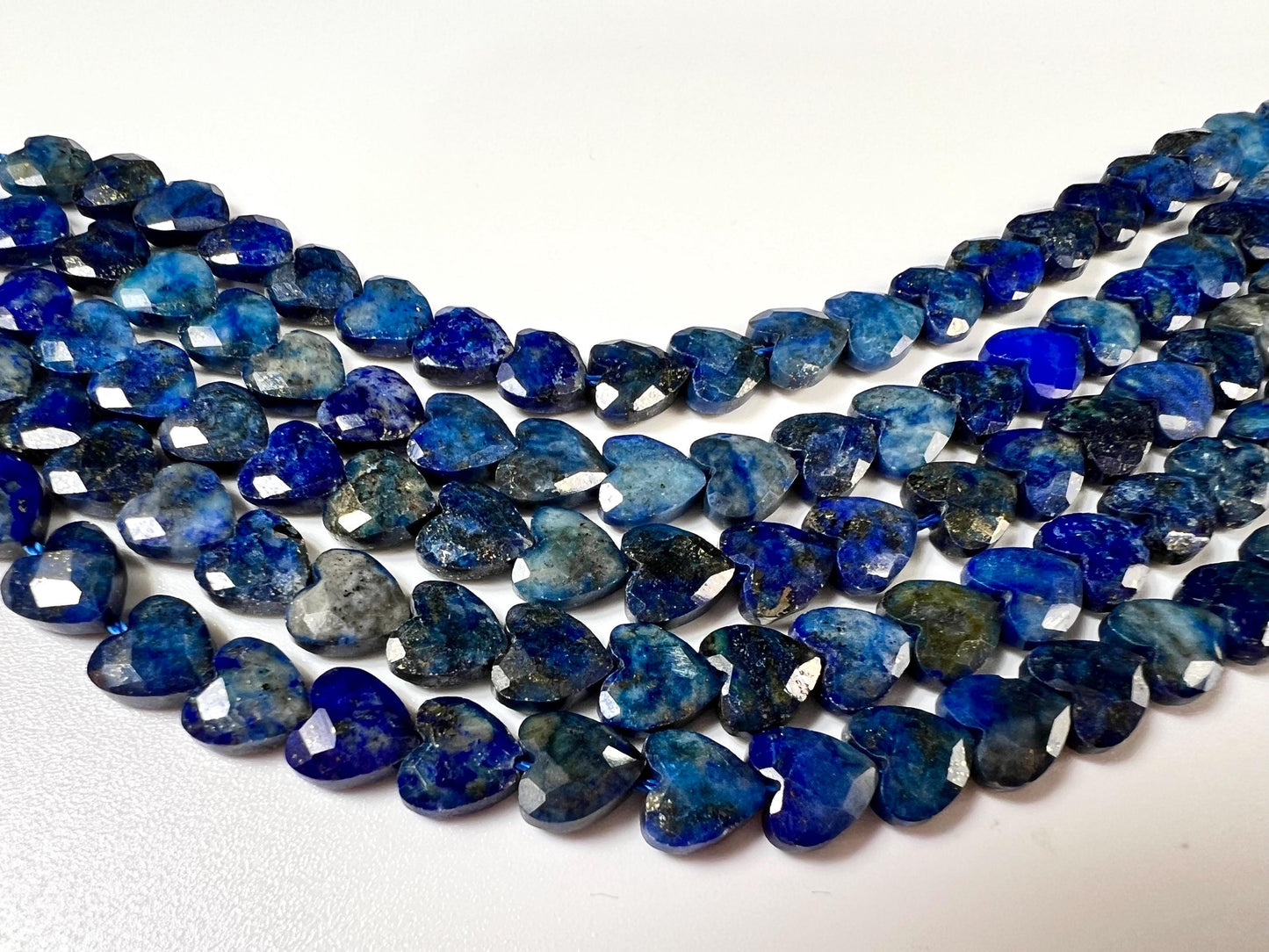 Genuine Lapis Lazuli Blue 8mm Faceted Heart shape top to bottom drilled beads for jewelry making healing gems . 22pcs 6” Long AAA quality