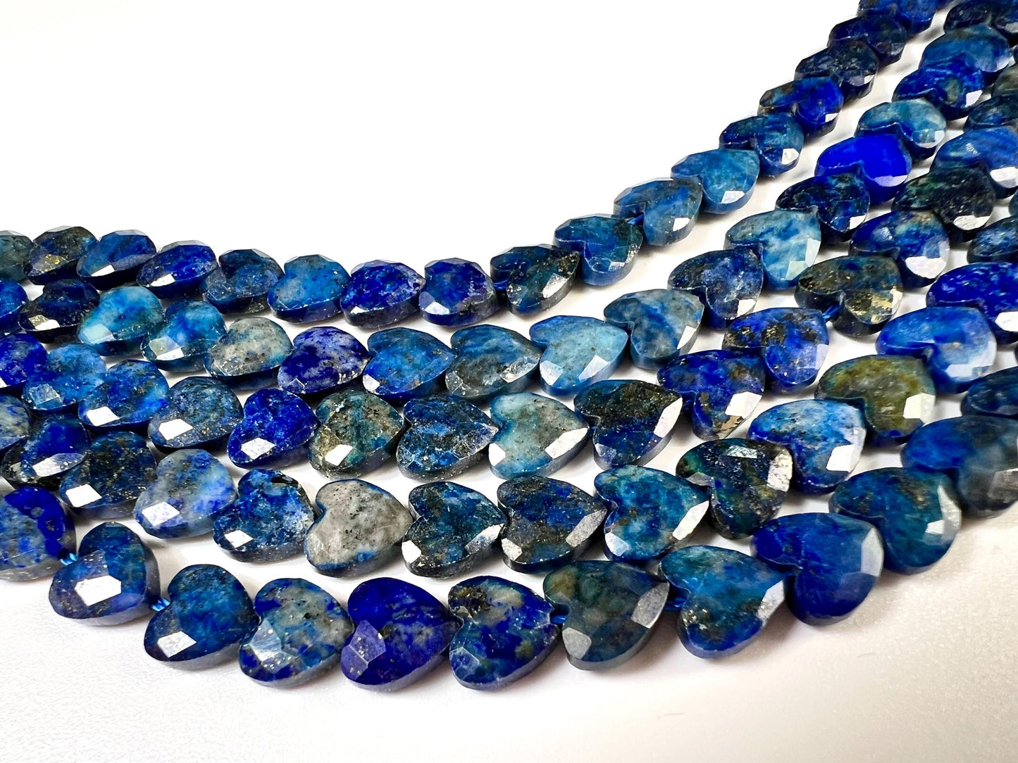 Genuine Lapis Lazuli Blue 8mm Faceted Heart shape top to bottom drilled beads for jewelry making healing gems . 22pcs 6” Long AAA quality