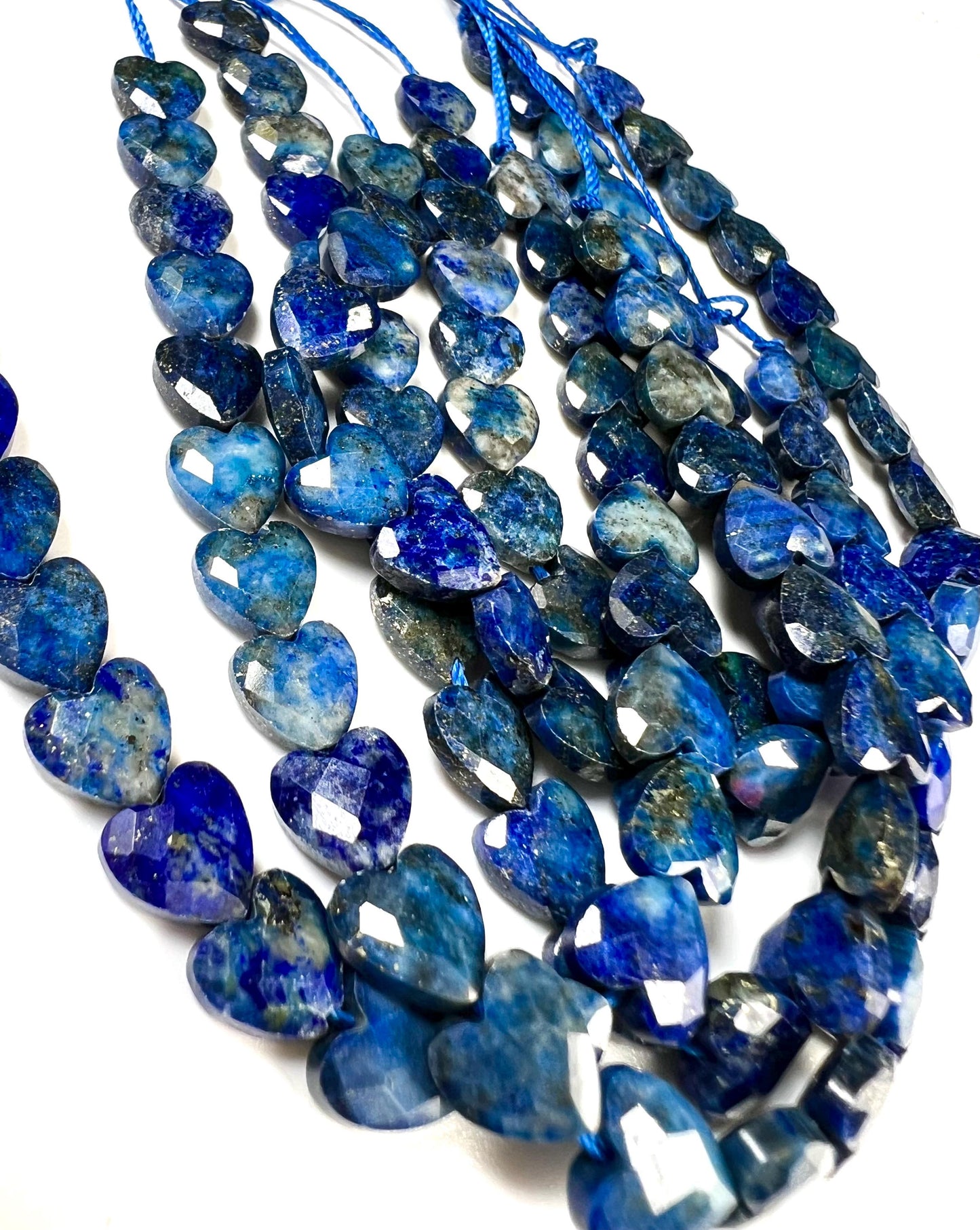 Genuine Lapis Lazuli Blue 8mm Faceted Heart shape top to bottom drilled beads for jewelry making healing gems . 22pcs 6” Long AAA quality