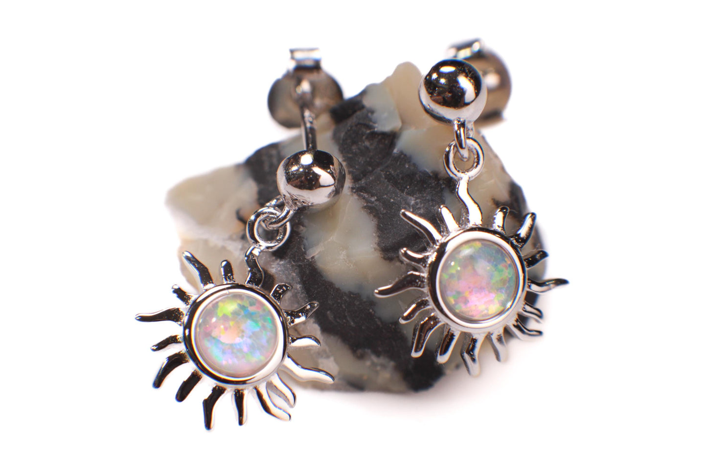 Ethiopian Fire Welo Opal 12mm Sun Stud Earrings in Sterling Silver, AAA Quality Fiery Welo Opal Dainty Elegant Earrings, Gift, 925 Stamped