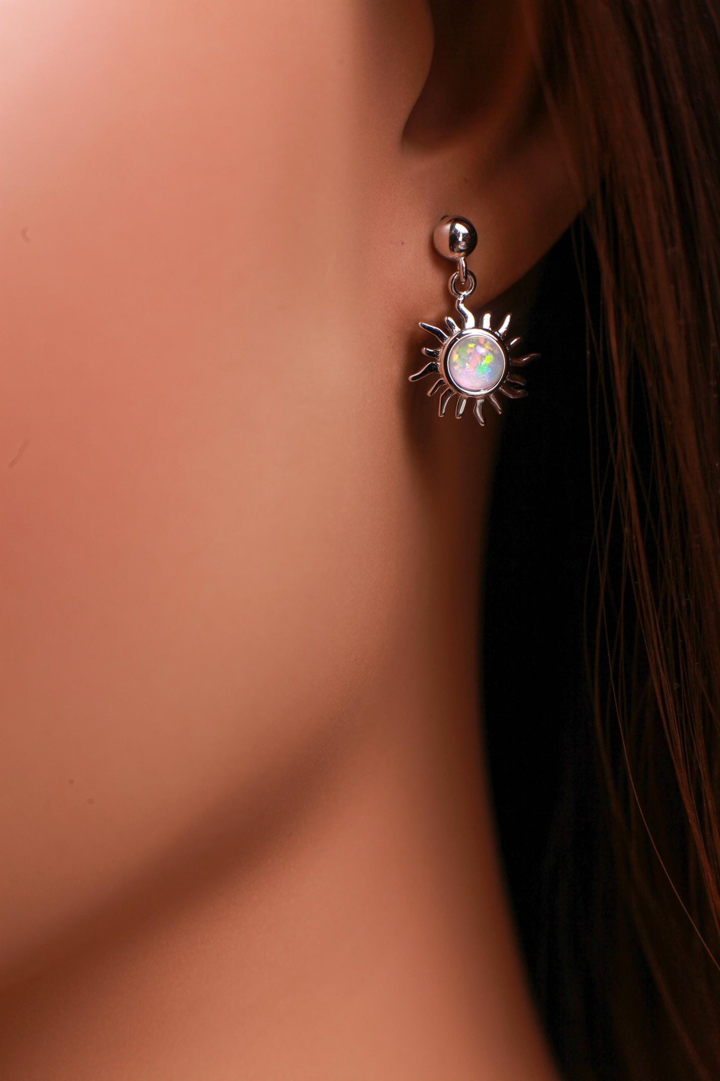 Ethiopian Fire Welo Opal 12mm Sun Stud Earrings in Sterling Silver, AAA Quality Fiery Welo Opal Dainty Elegant Earrings, Gift, 925 Stamped