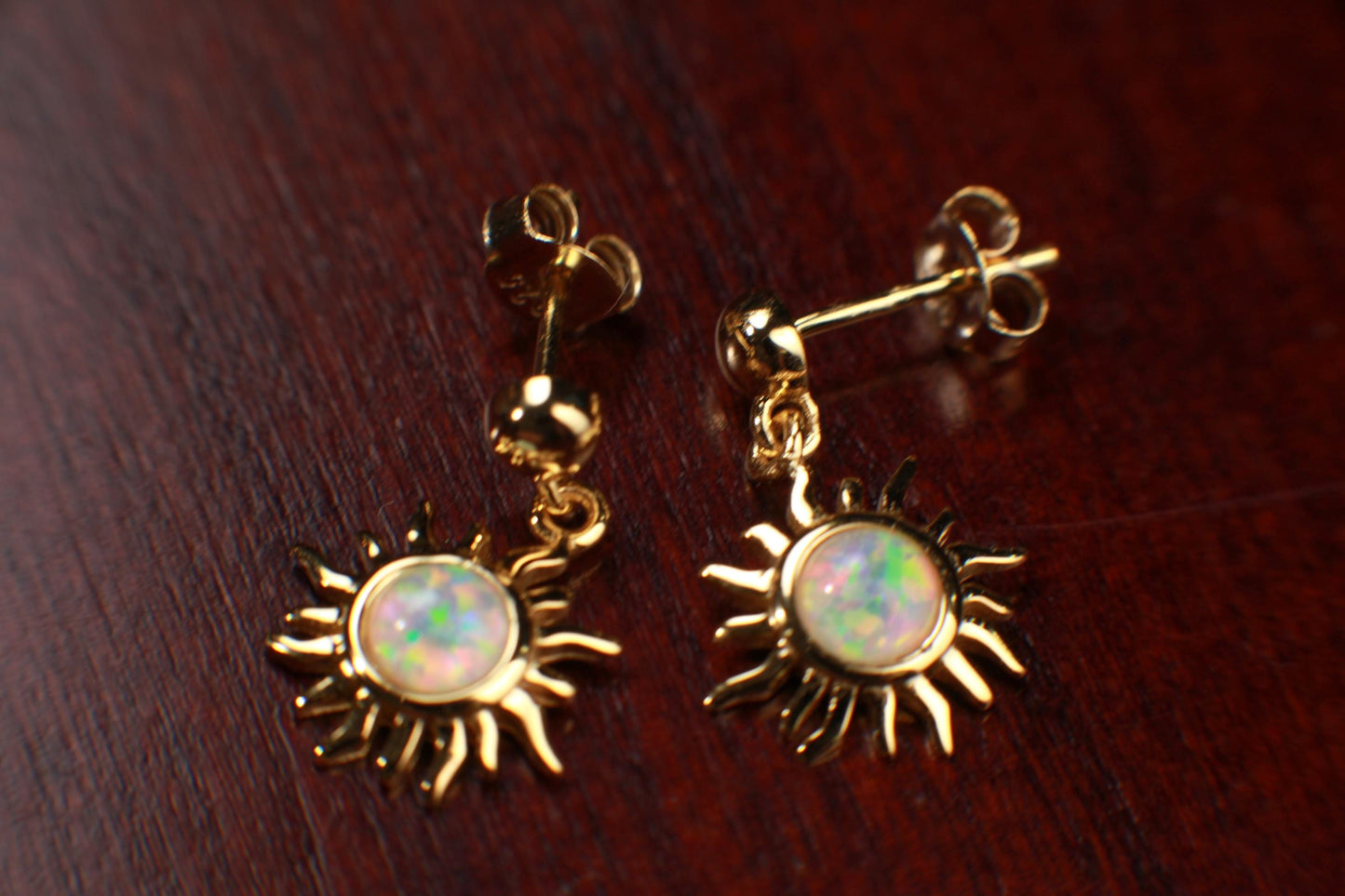 Ethiopian Fire Welo Opal 12mm Sun Stud Earrings in Gold Vermeil, AAA Quality Fiery Welo Opal Dainty Elegant Earrings, Gift, 925 Stamped