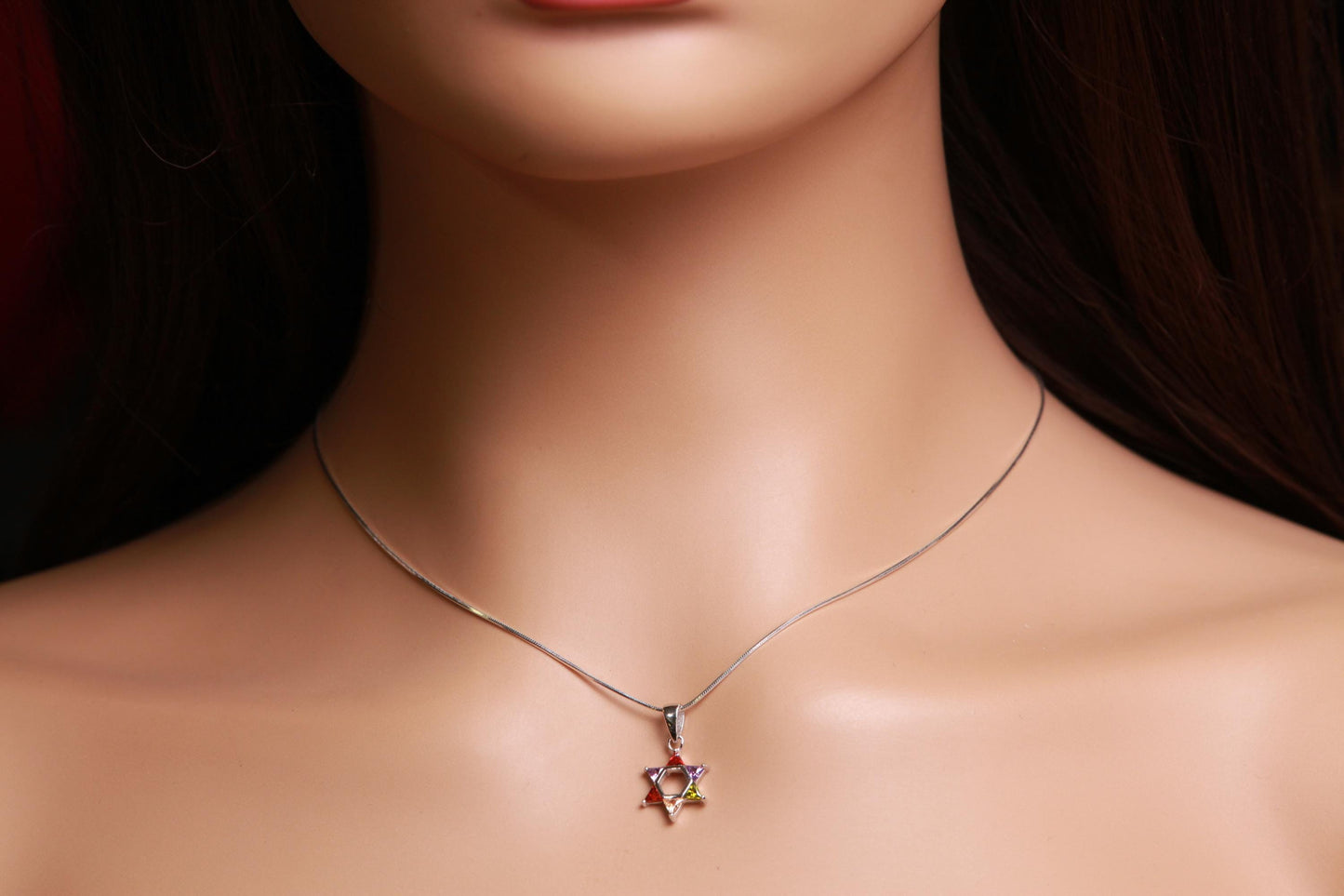 Star of David Multi Peridot, Citrine, Garnet, Amethyst, 925 Sterling Silver Pendant necklace. 925 stamped, Jewish pendant
