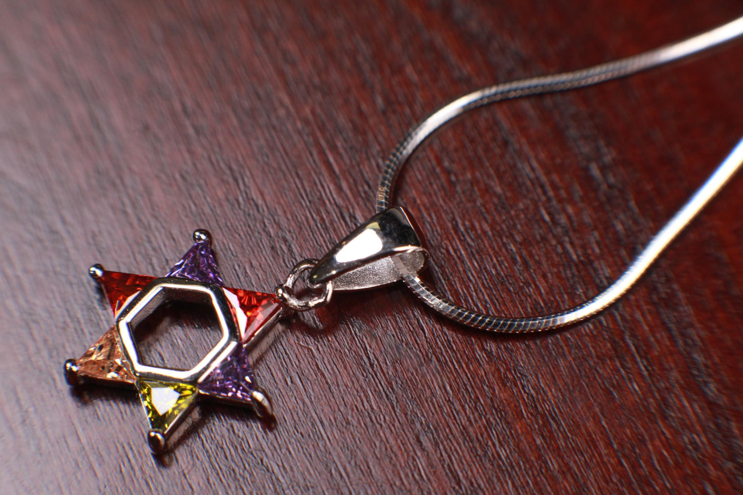 Star of David Multi Peridot, Citrine, Garnet, Amethyst, 925 Sterling Silver Pendant necklace. 925 stamped, Jewish pendant