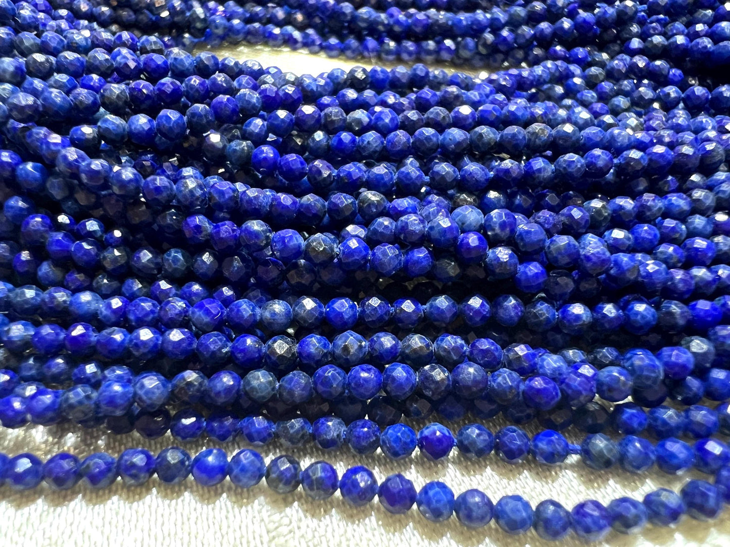 Genuine Lapis Lazuli 2.5mm Faceted Roubd Royal Blue Lapis Beads Jewelry Making 13”Strand