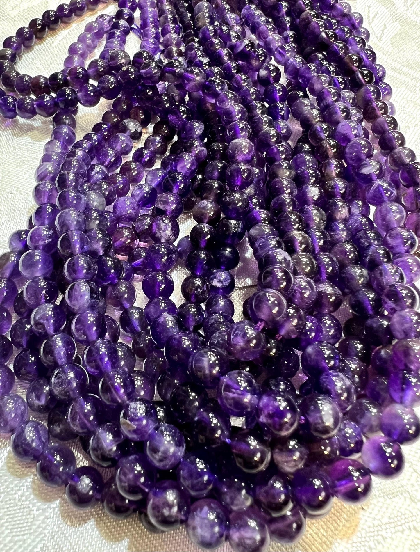 Natural Amethyst 7mm Smooth AAA quality Jewelry Making Gemstone Purple Round Beads 14" Strand