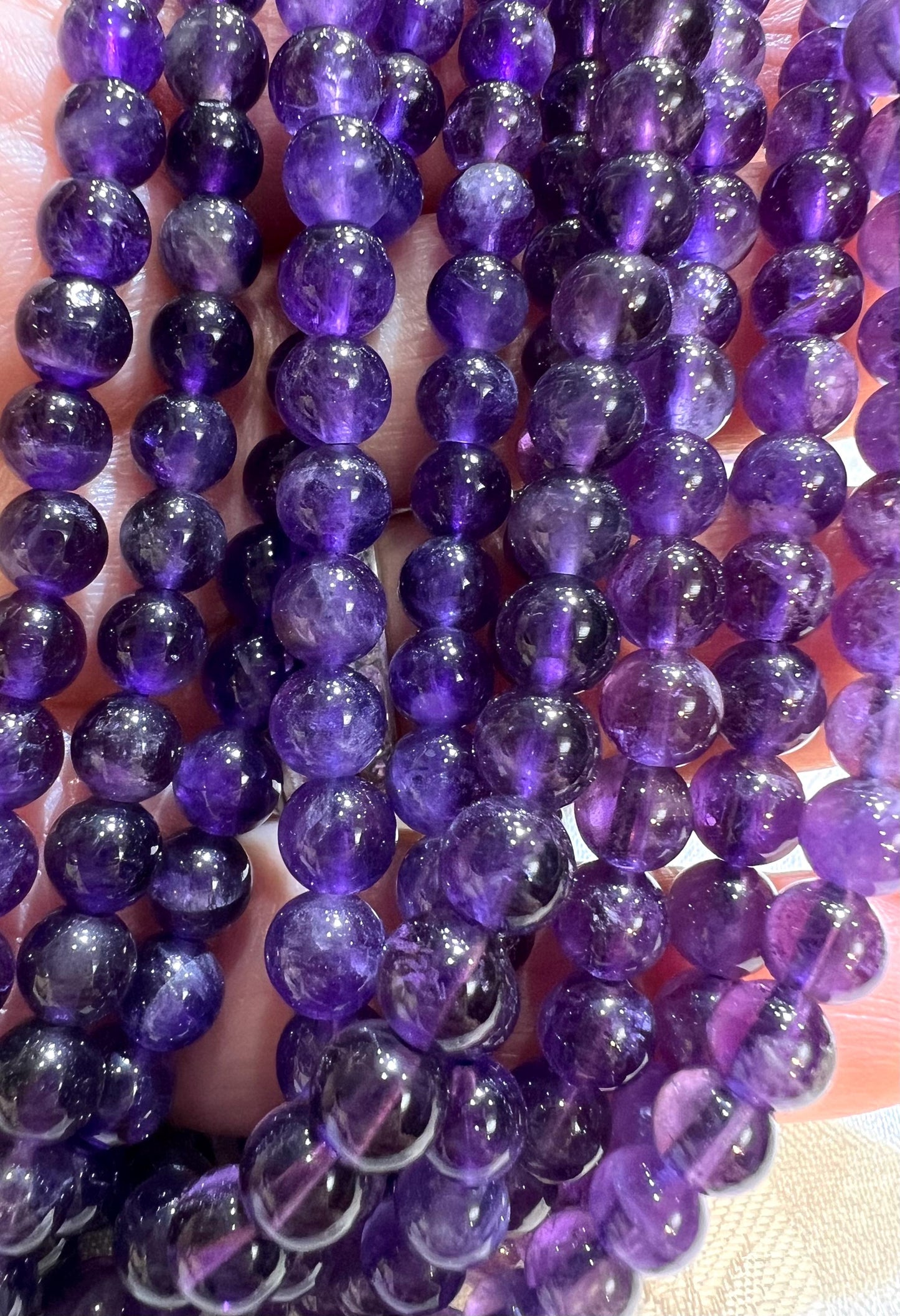 Natural Amethyst 7mm Smooth AAA quality Jewelry Making Gemstone Purple Round Beads 14" Strand